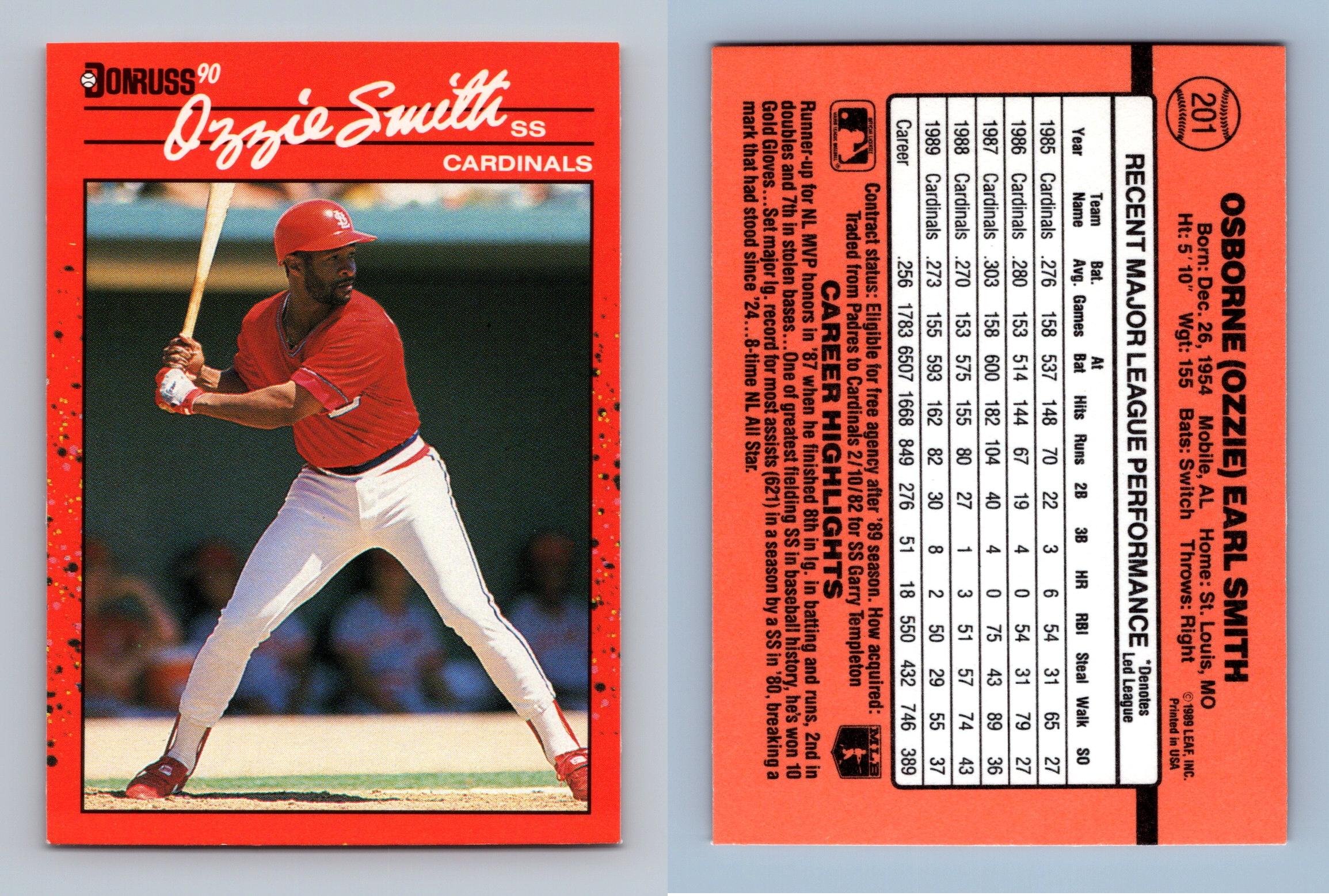 Ozzie Smith - Cardinals #201 Donruss 1990 Baseball Trading Card
