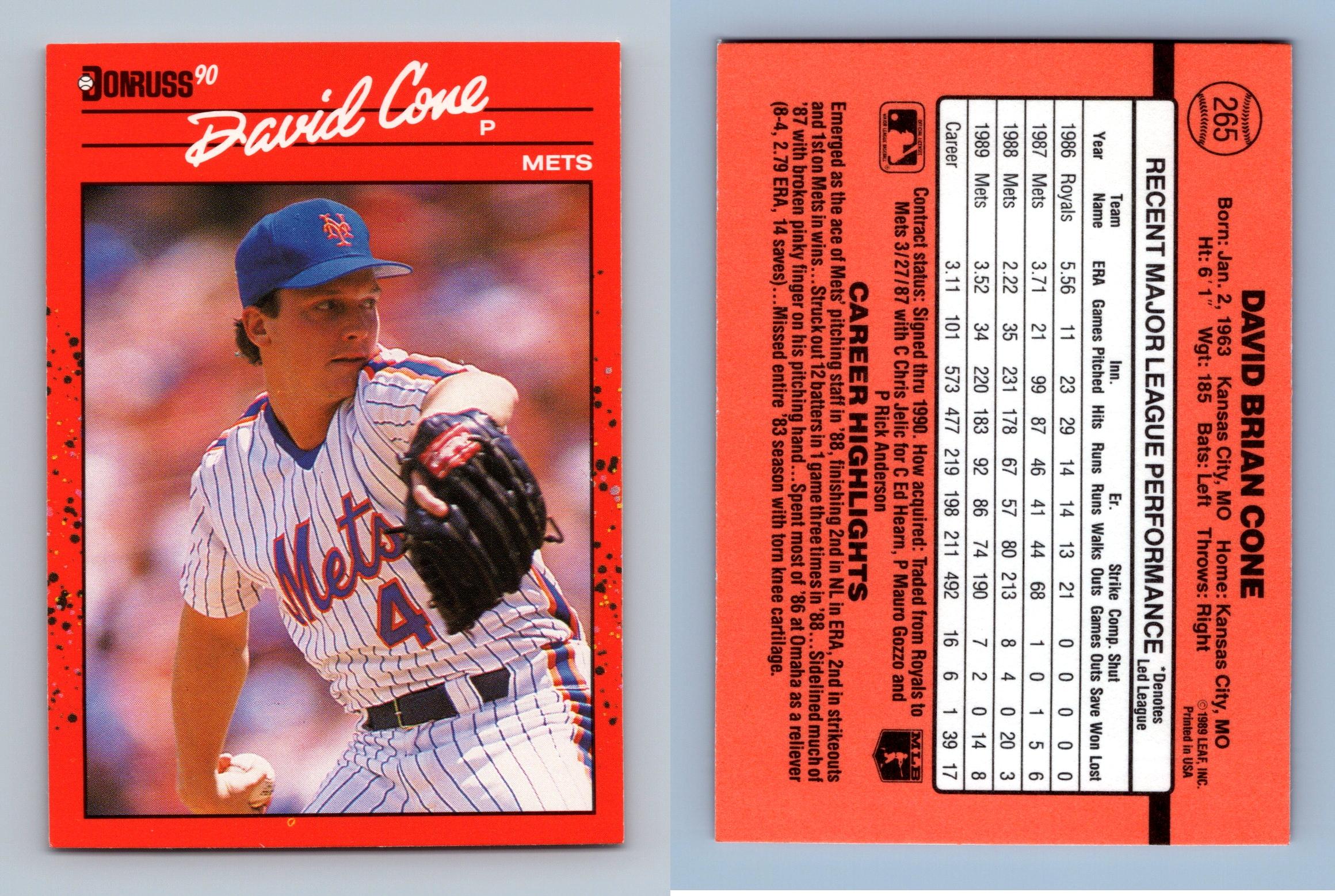 David Cone - Mets #265 Donruss 1990 Baseball Trading Card