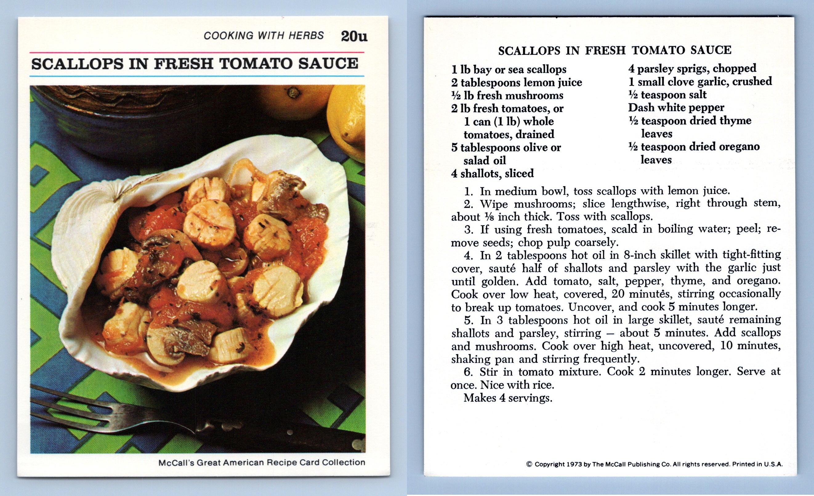 Scallops In Fresh Tomato Sauce 20U Herbs McCall's Great American