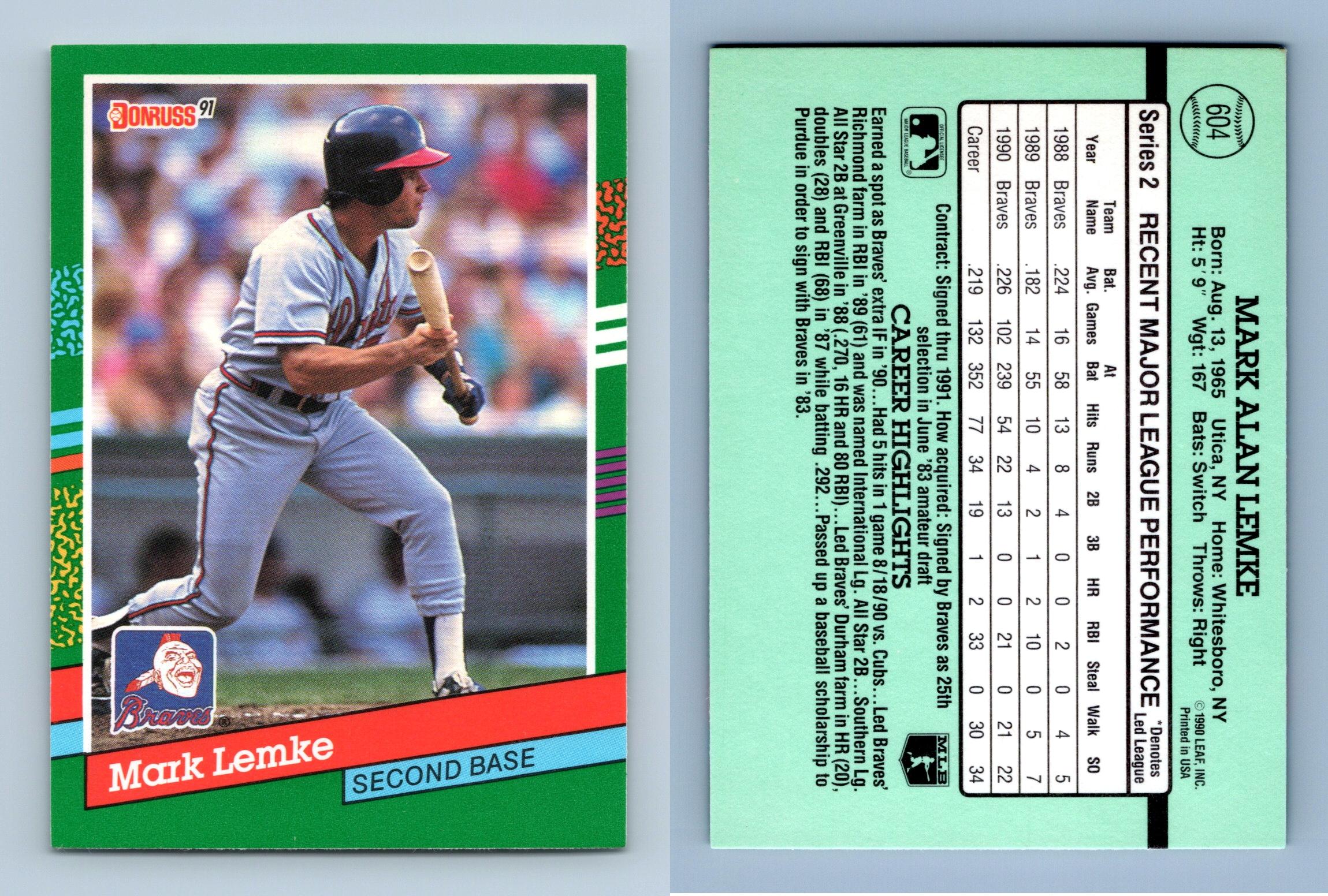 Mark Lemke - Braves #604 Donruss 1991 Baseball Trading Card