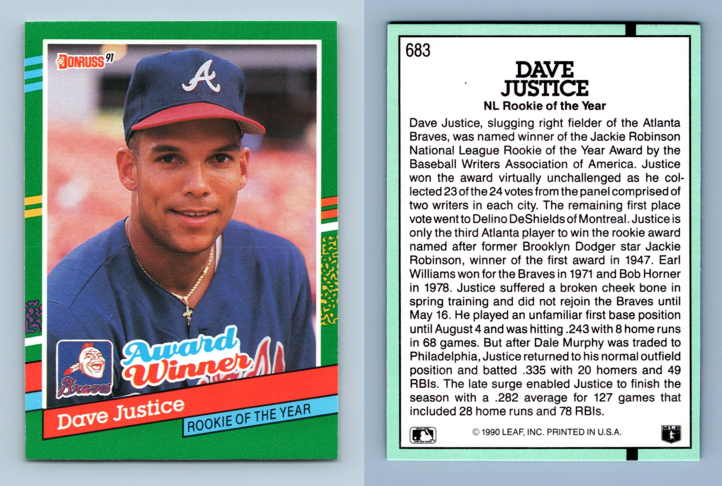 Baseball Card - 1991 David Justice Rookie Of The Year Card