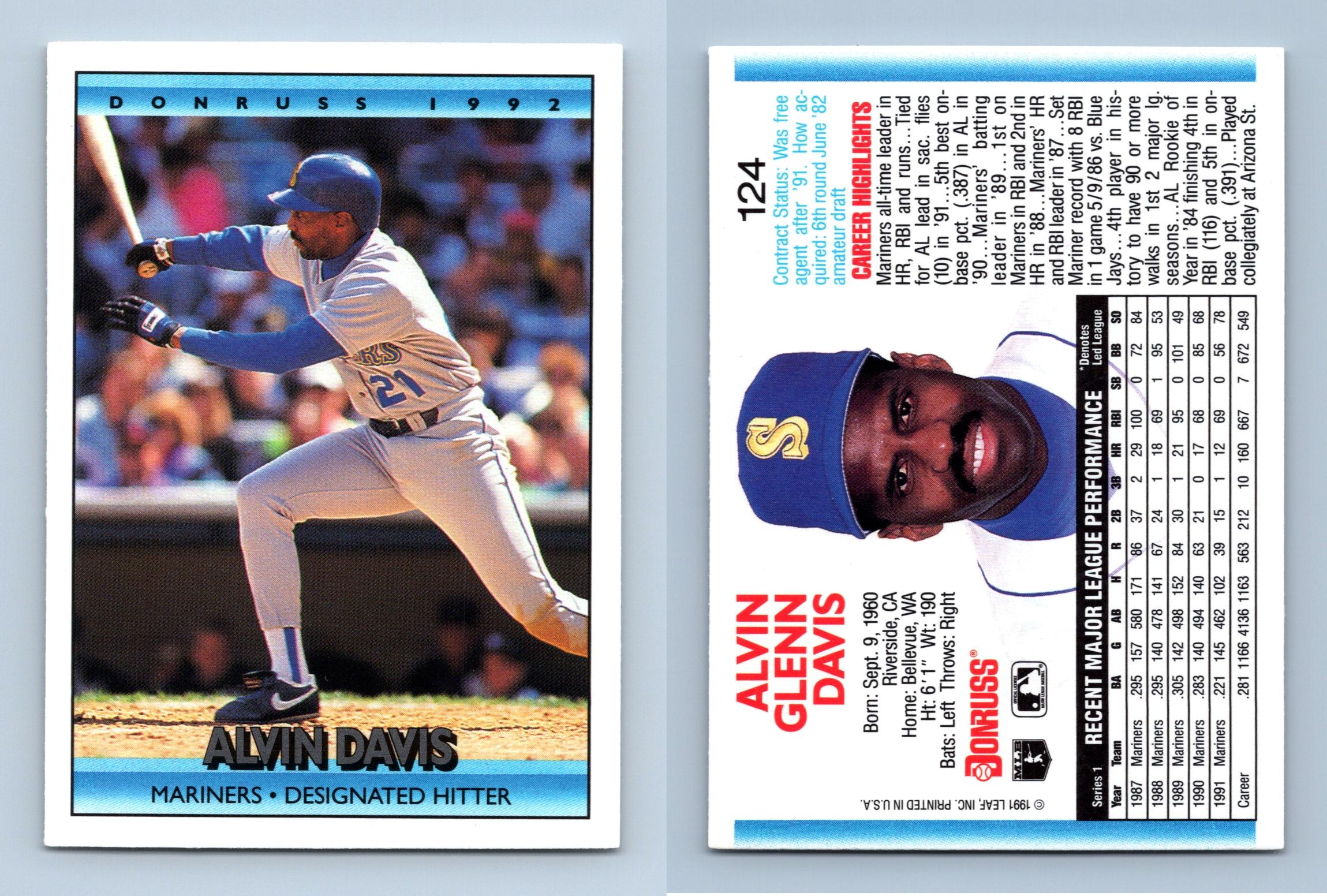 Alvin Davis - Mariners #124 Donruss 1992 Baseball Trading Card