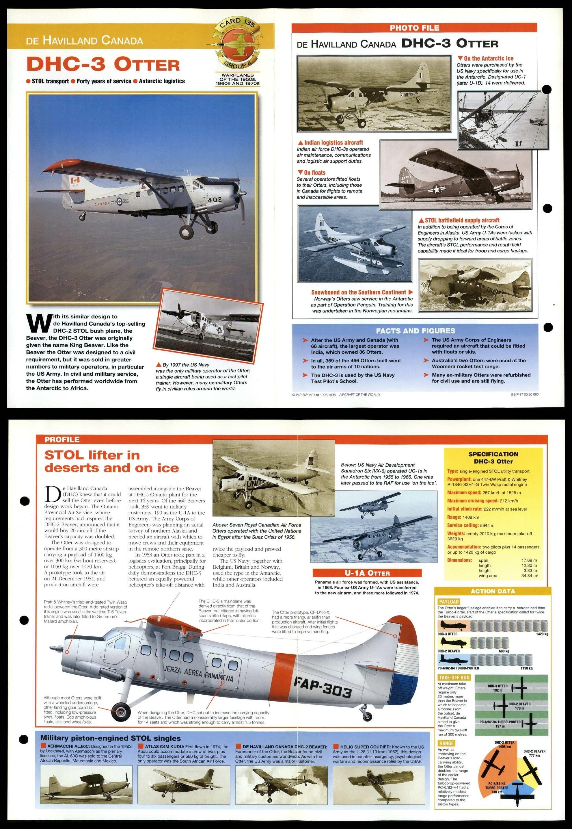 DHC-3 Otter #135 Warplanes 1950-70s Aircraft Of The World Fold-Out Card