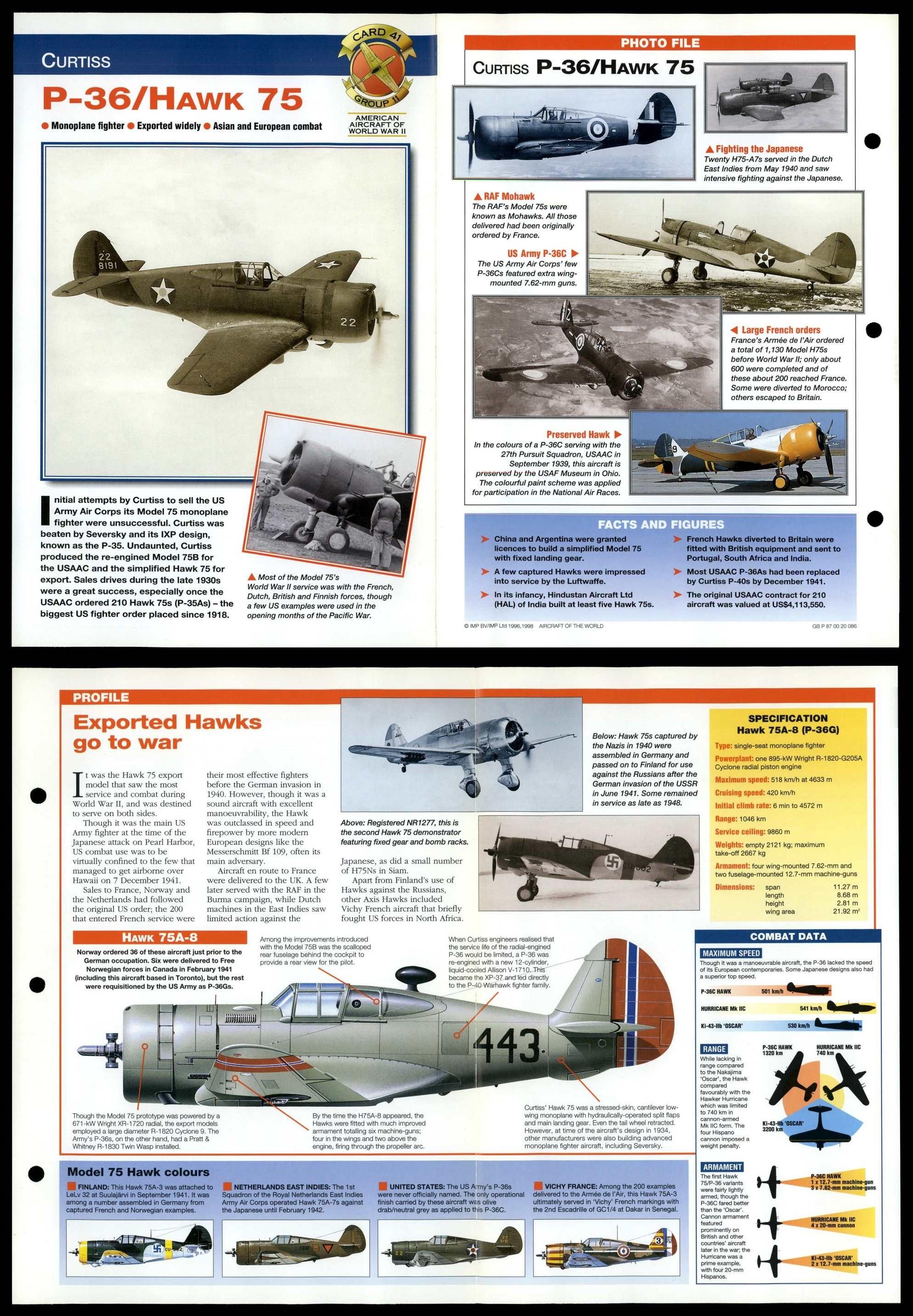 P-36/Hawk 75 #41 American WWII Aircraft Of The World Fold-Out Card