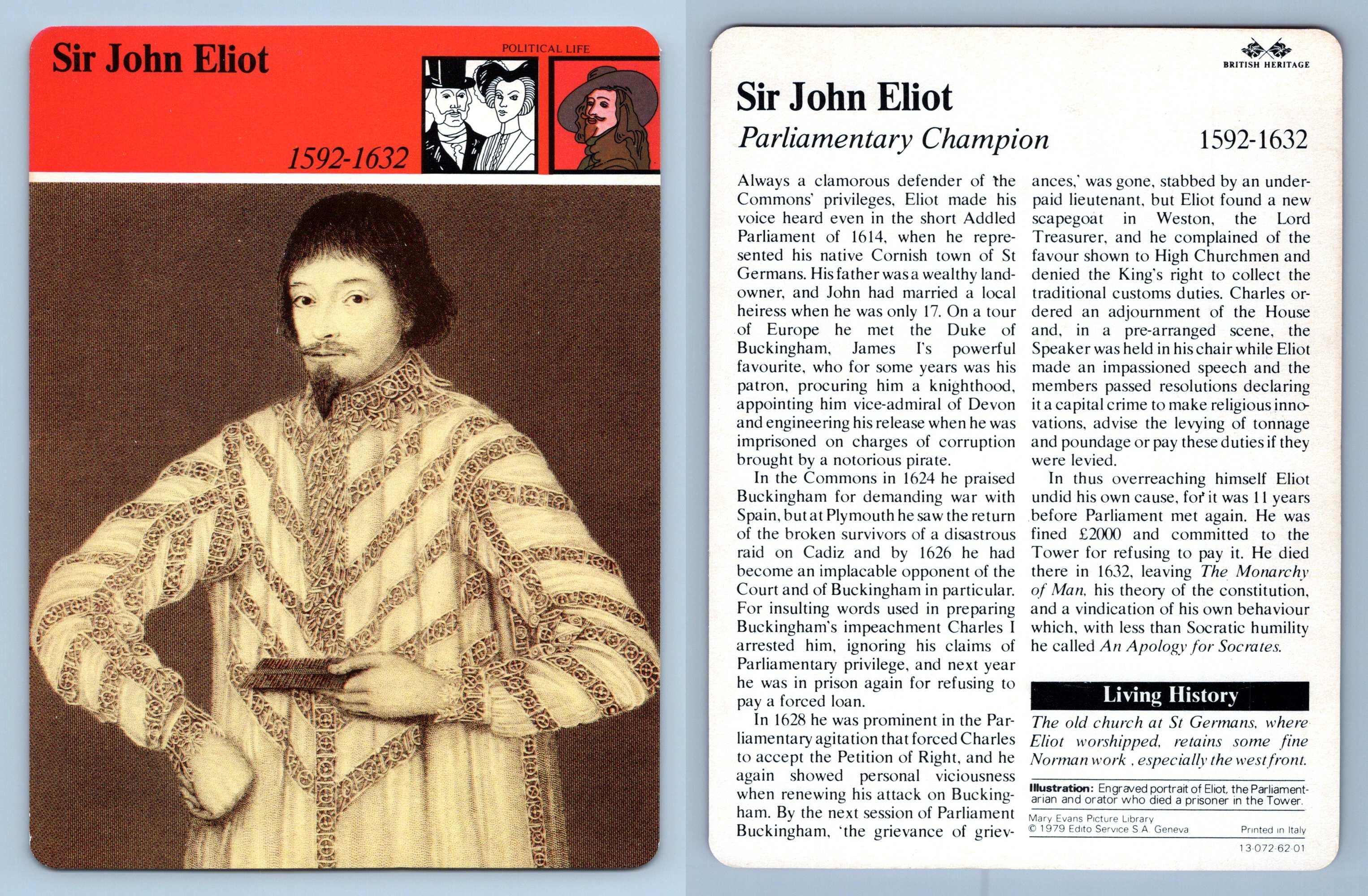 Sir John Eliot - Political - British Heritage Edito-Service SA 1979 Card