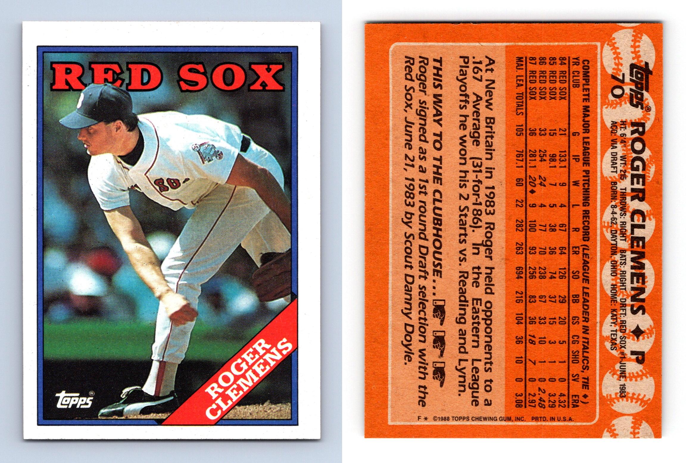 Roger Clemens - Red Sox #70 Topps 1988 Baseball Trading Card