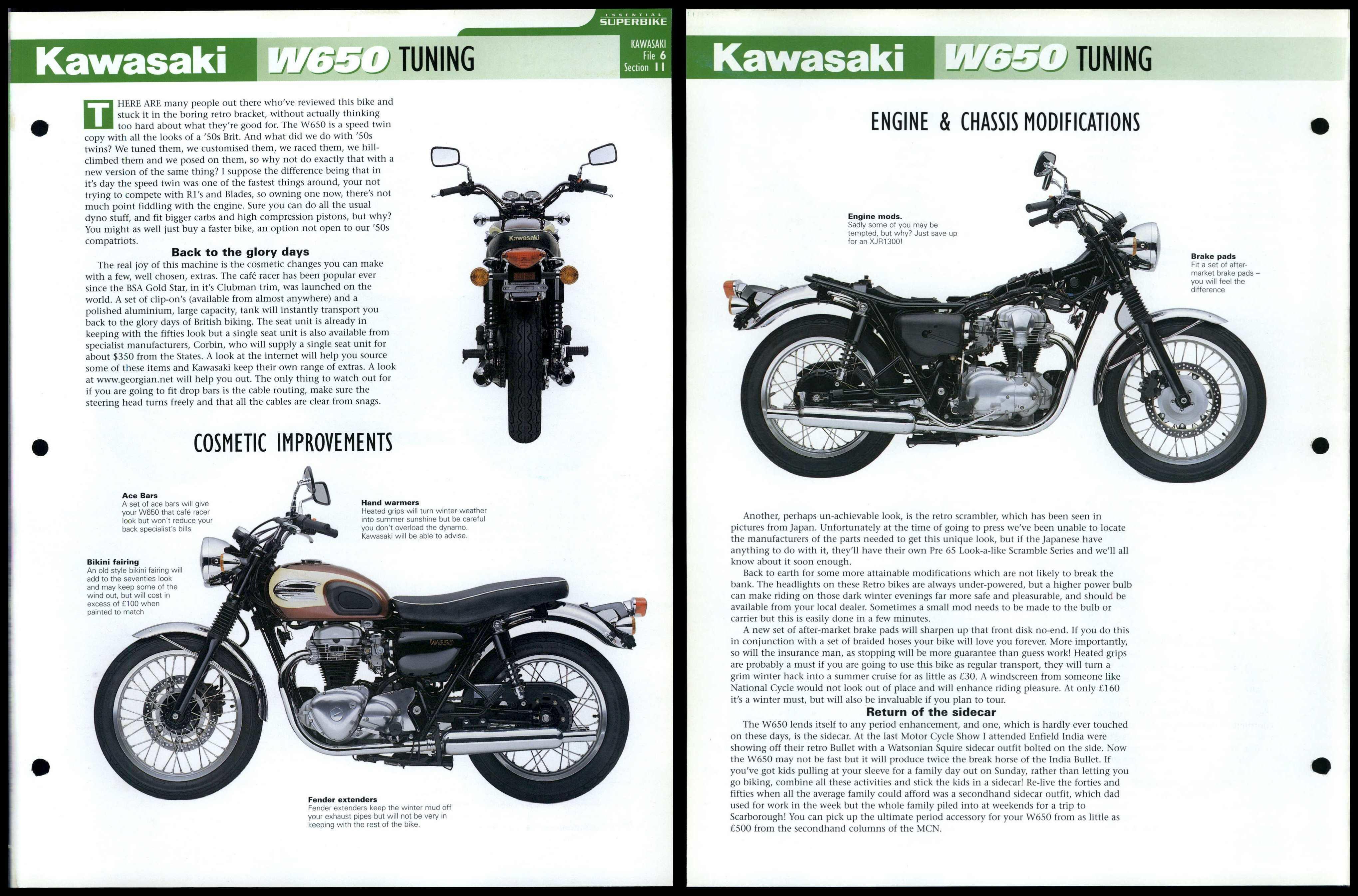 Kawasaki W650 - Tuning - Essential Superbike Data File Page