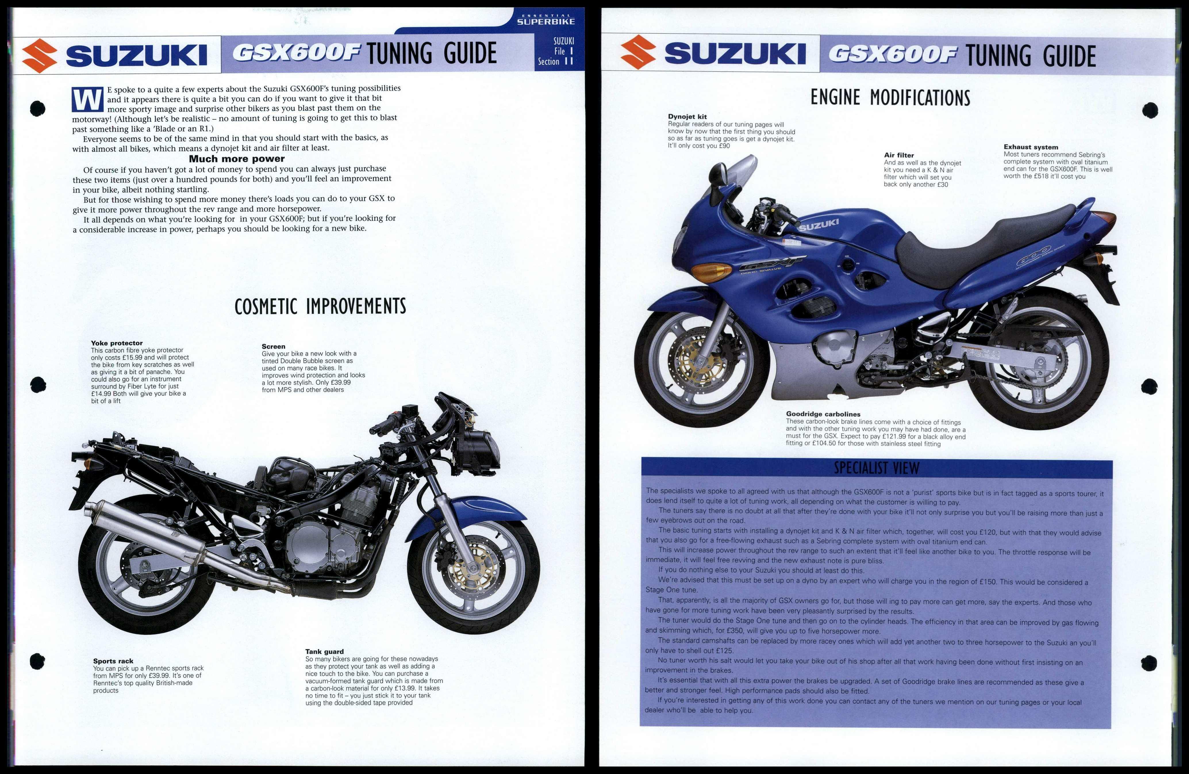 Suzuki GSX600F - Tuning - Essential Superbike Data File Page