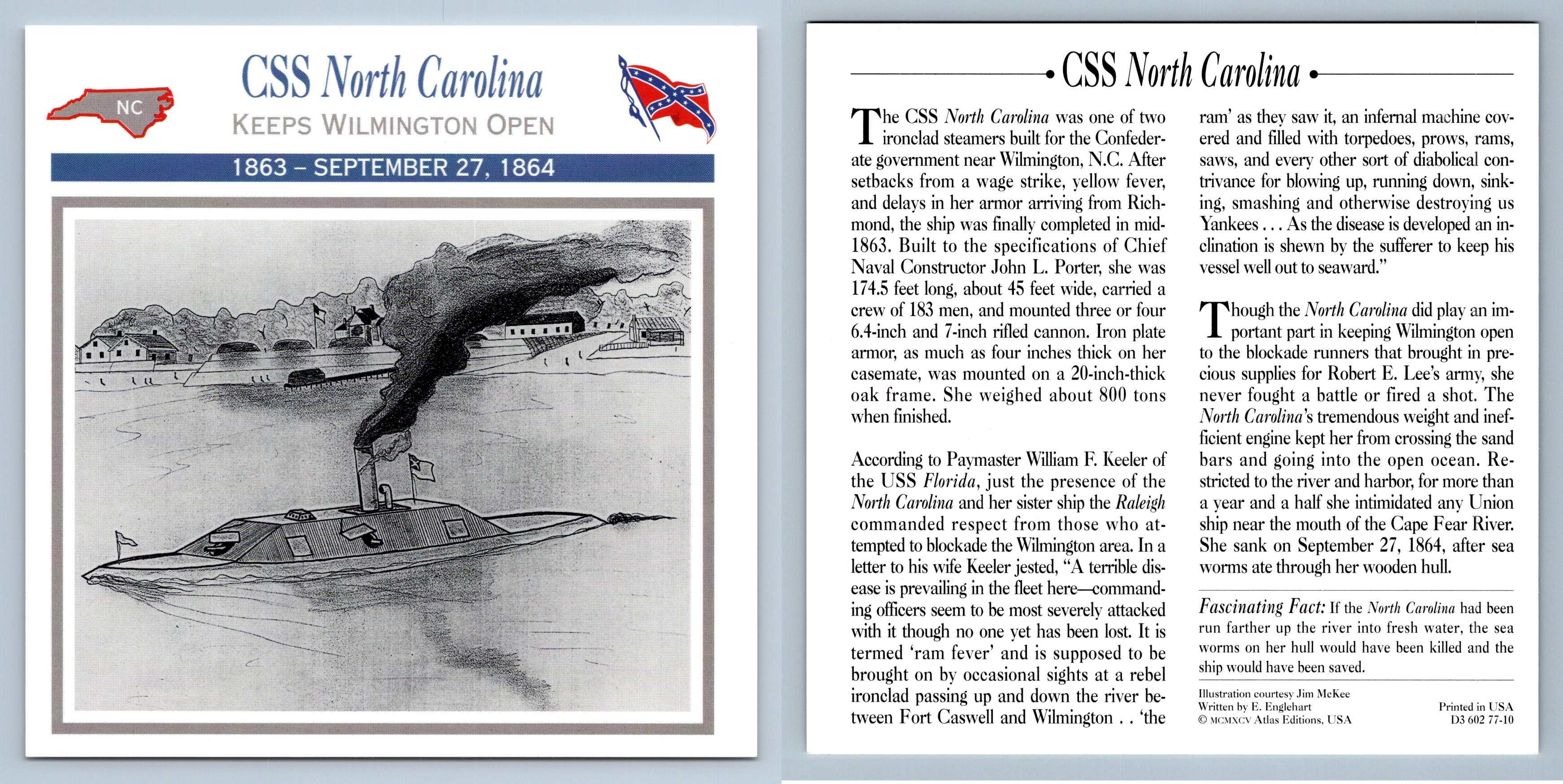 Keeps Wilmington Open - CSS North Carolina - Conflict - Atlas Ed. Civil War  Card