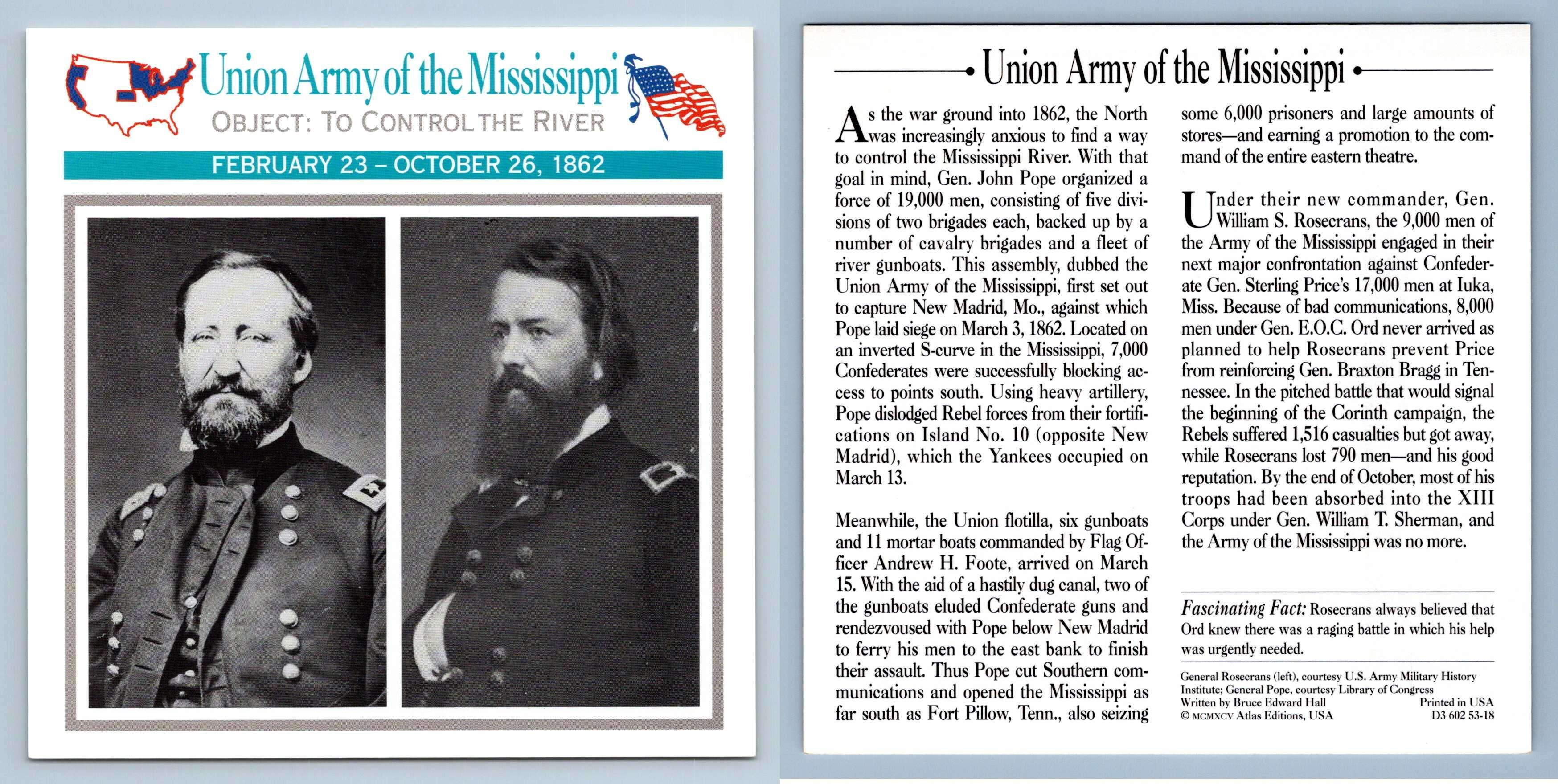 Object To Control The River Union Army Of The Mississippi Units Atlas Ed. Civil War Card