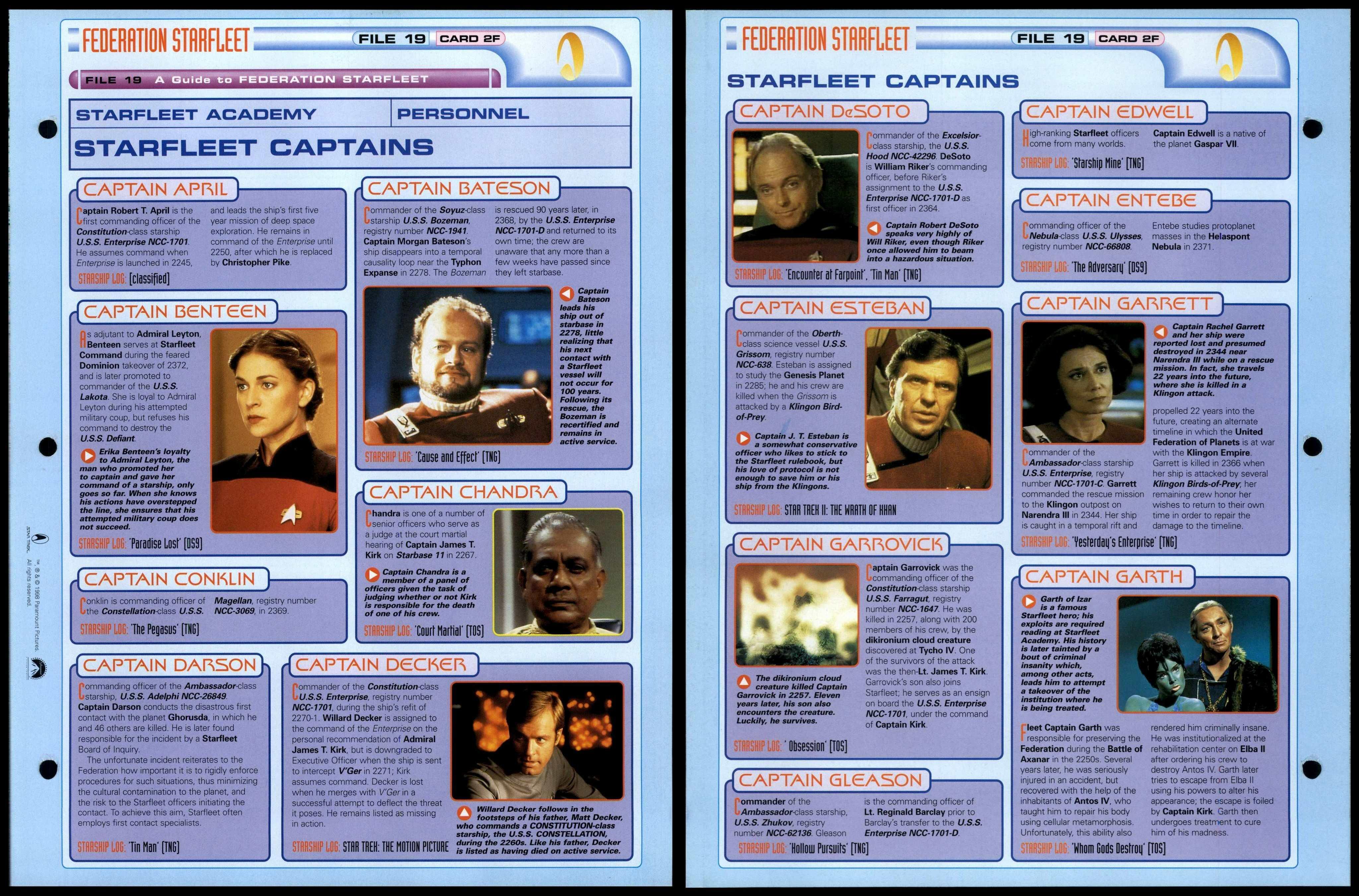 Starfleet Captains 2F Guide Federation Starfleet Star Trek Fact File