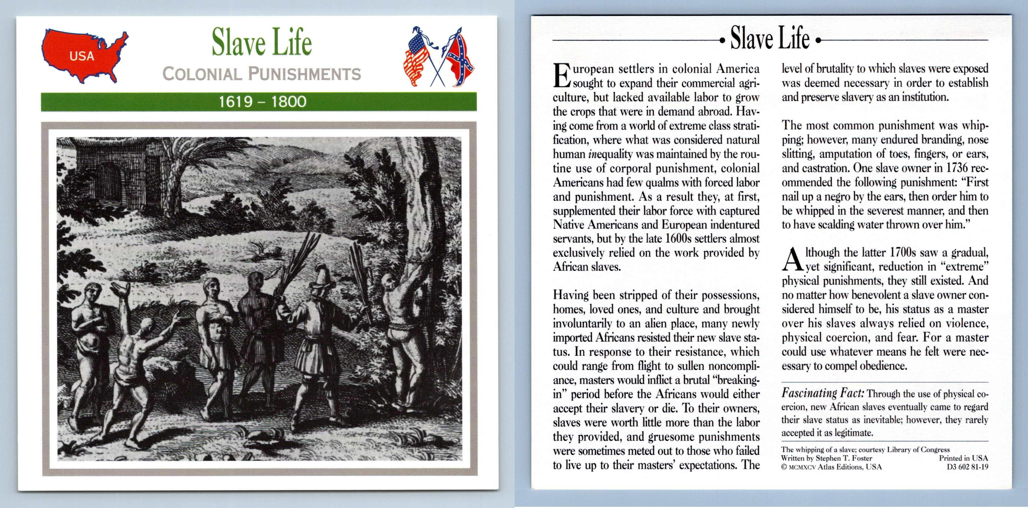 Colonial Punishments Slave Life Slavery Atlas Ed Civil War Card 7060