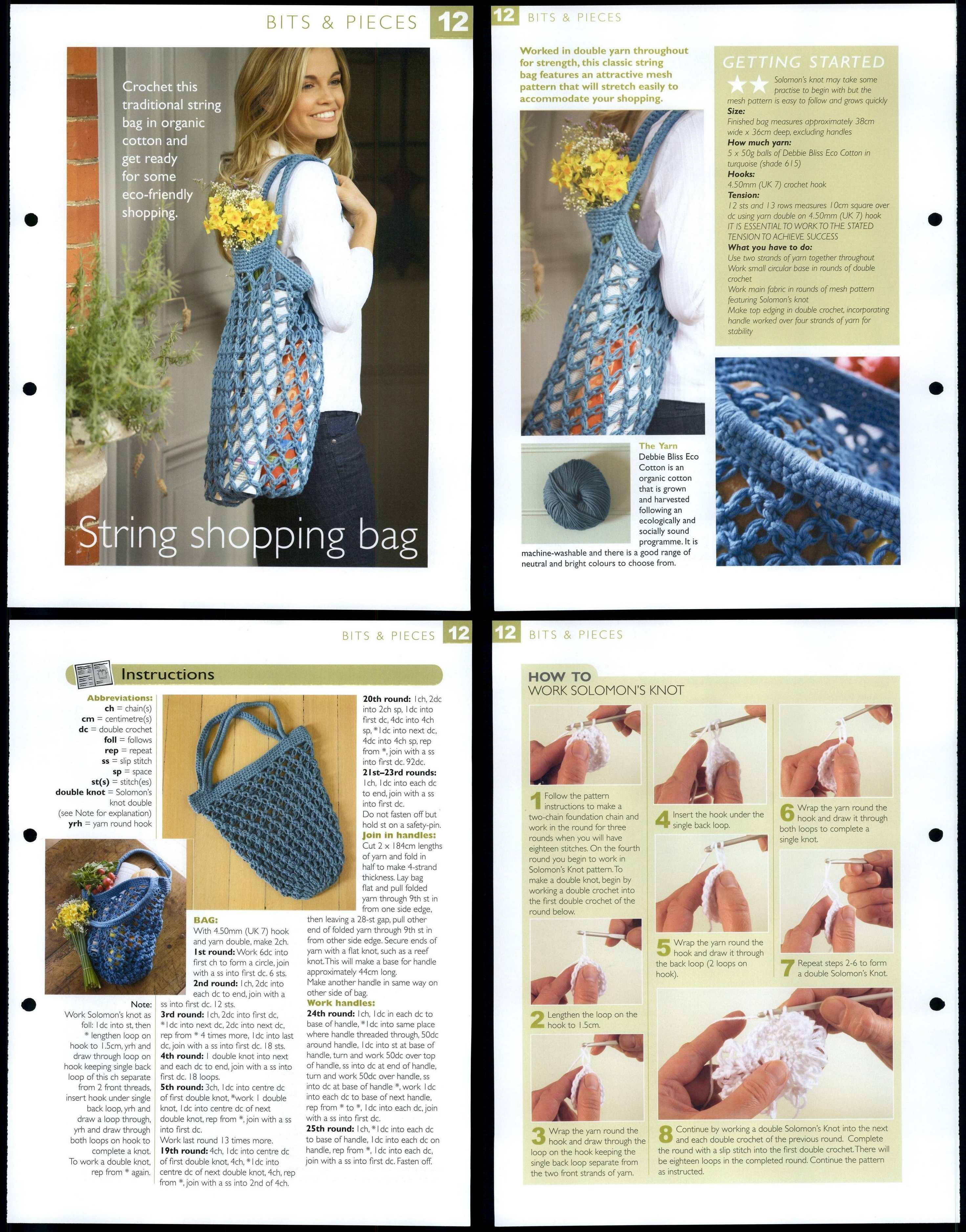 String Shopping Bag 12 Bits & Pieces The Art Of Crochet 2 Page Pattern
