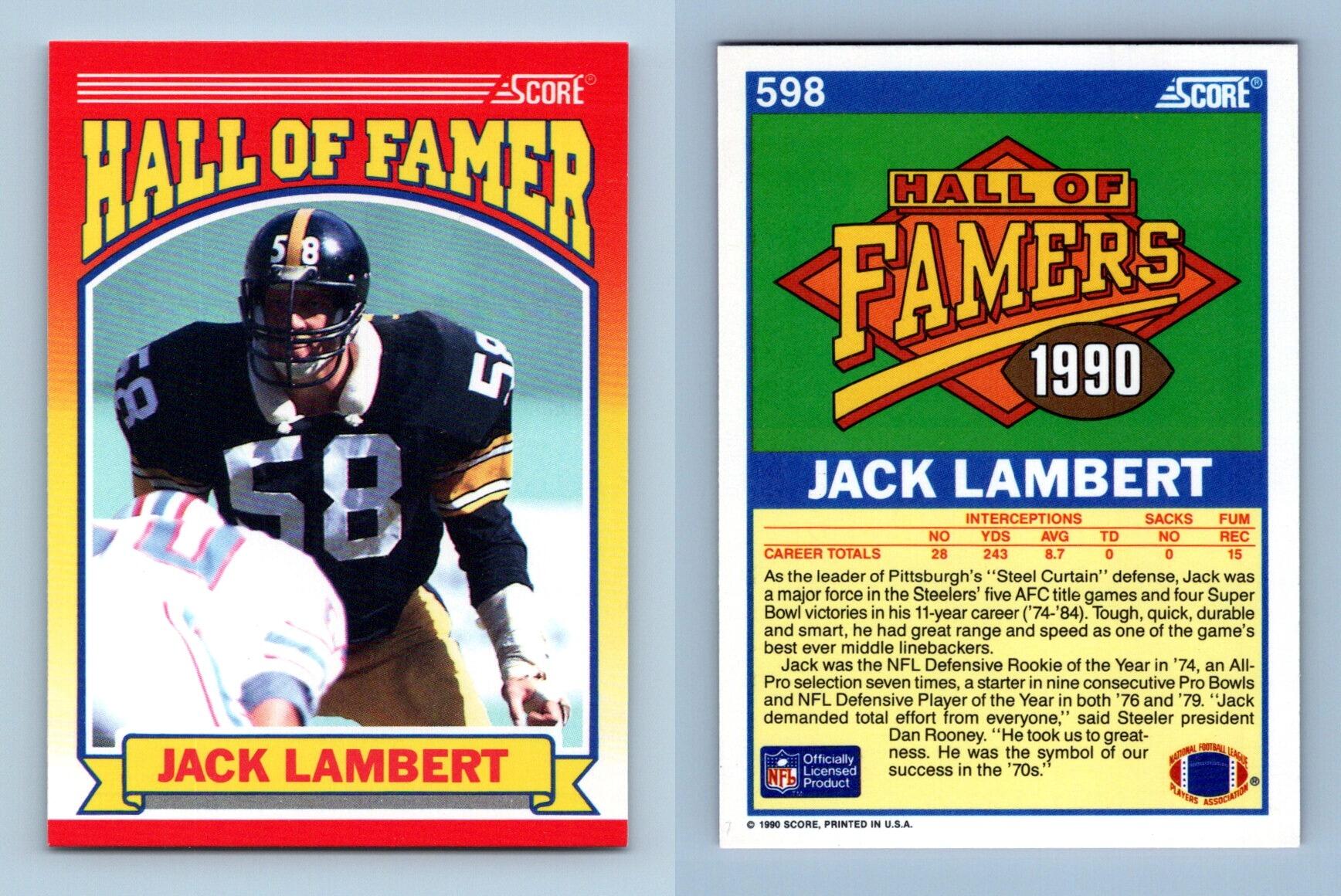 1990 JACK LAMBERT - Score HALL OF FAME Football Card # 598 PITTSBURGH  STEELERS