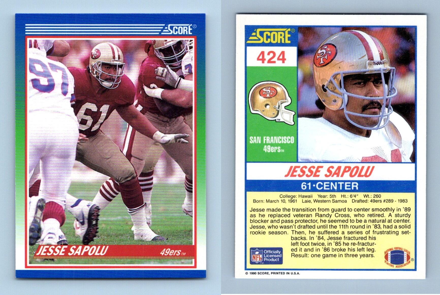 Jesse Sapolu - 49ers #424 Score 1990 NFL Football RC Trading Card