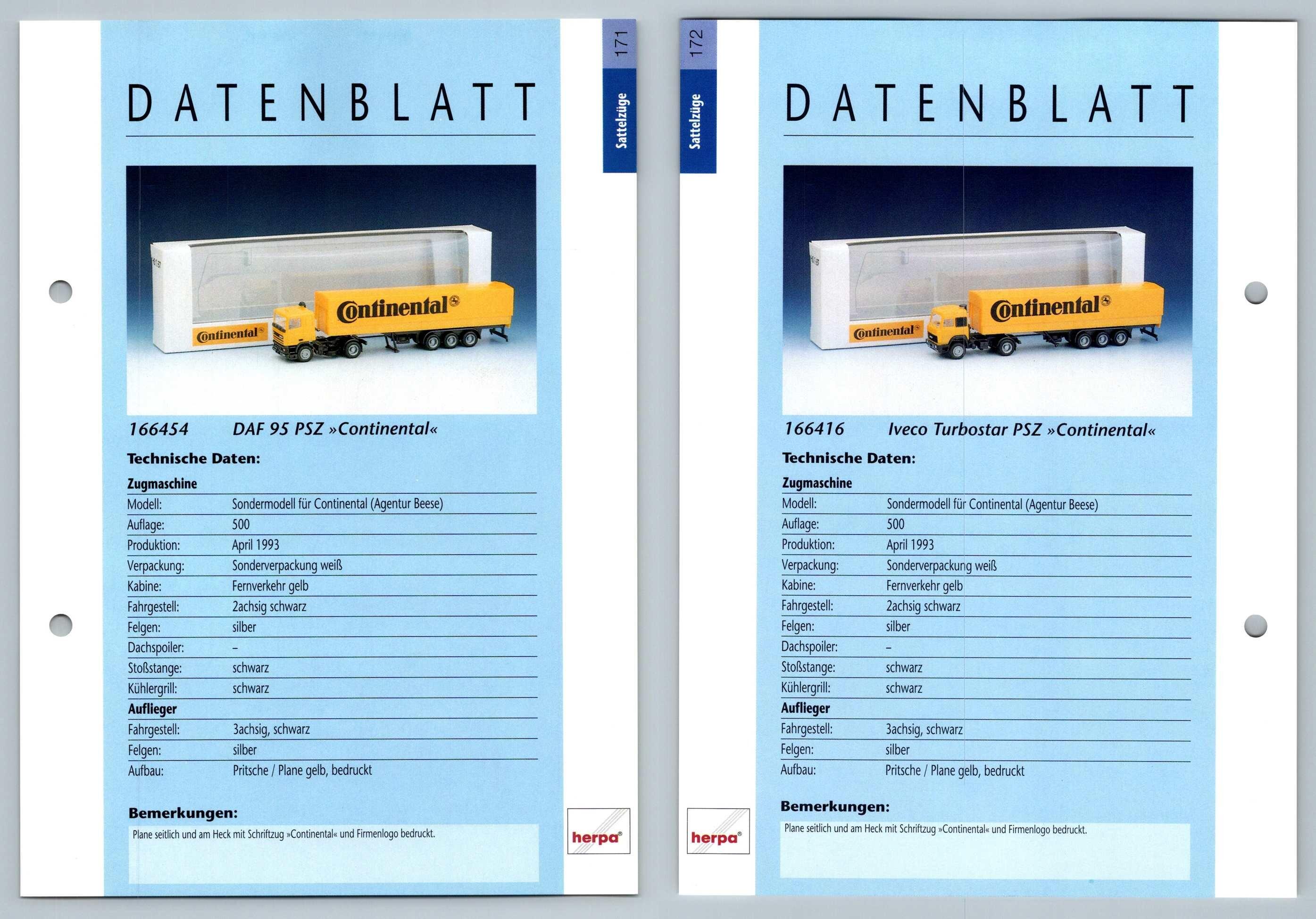 Daf 95 Psz Iveco Turbostar Psz 171 172 Sattelzuge Datenblatt Herpa