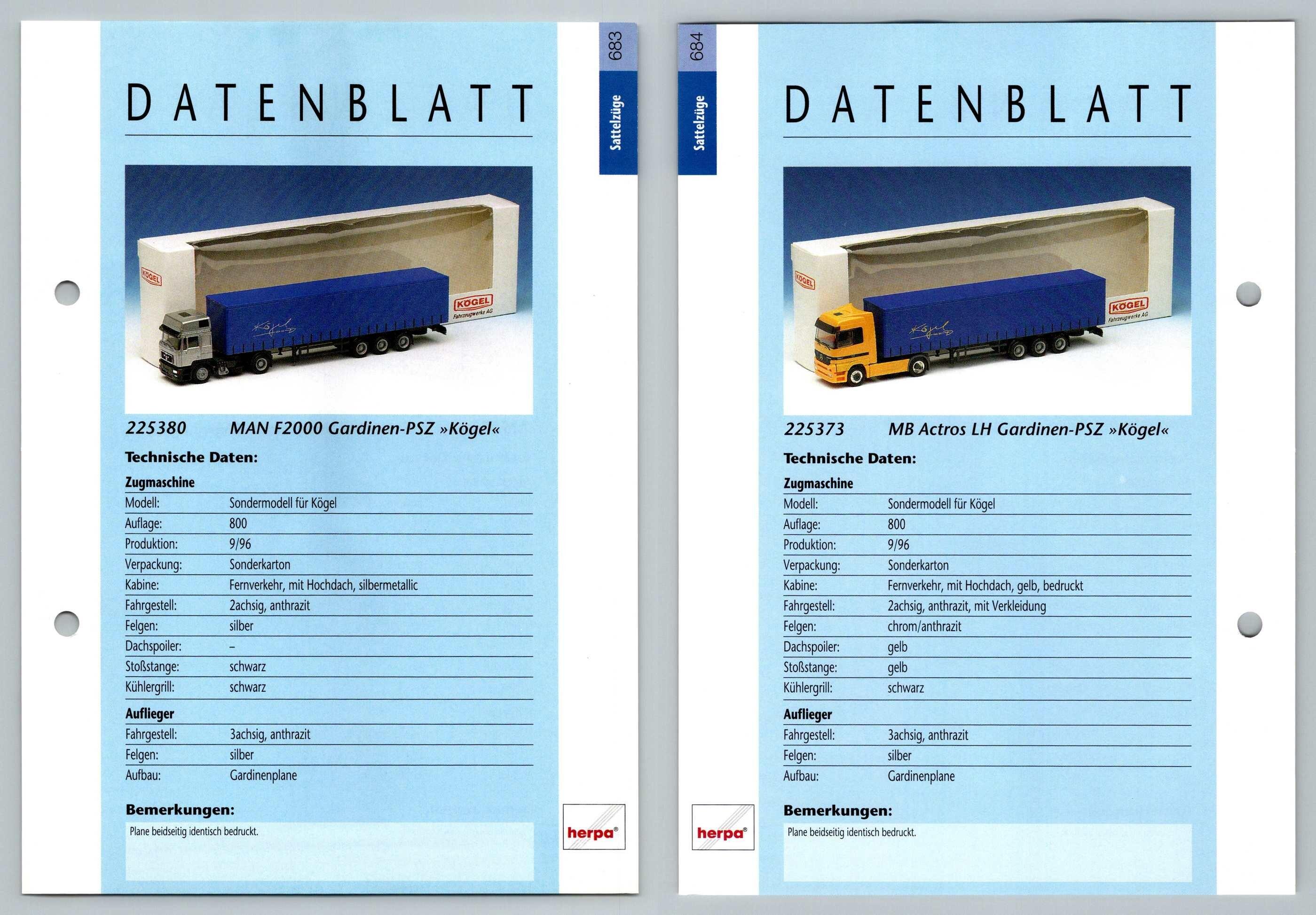 Man F2000 Mb Actros Lh 683 4 Sattelzuge Datenblatt Herpa Data Sheet