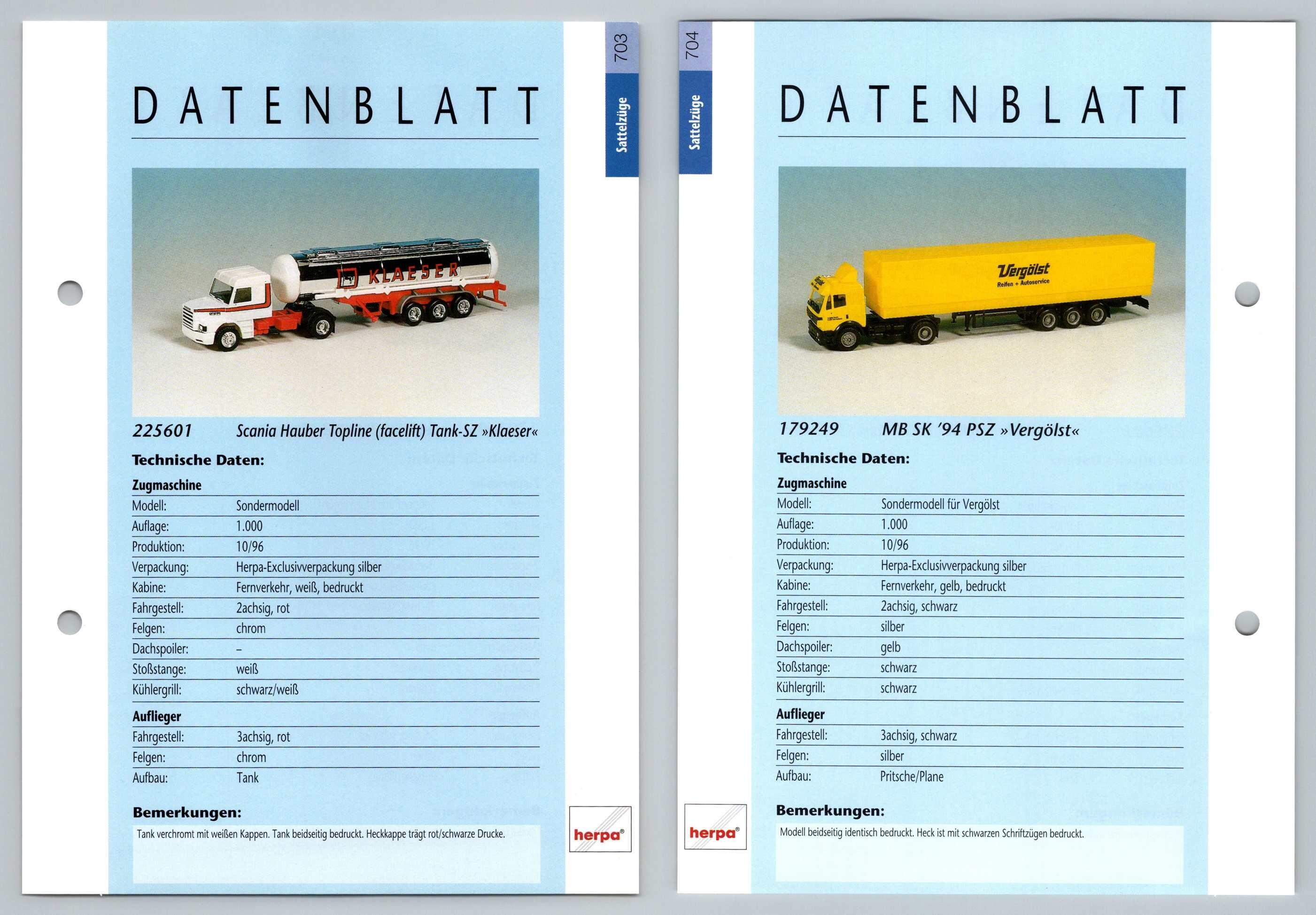 Scania Hauber Mb Sk 94 Psz 703 4 Sattelzuge Datenblatt Herpa Data