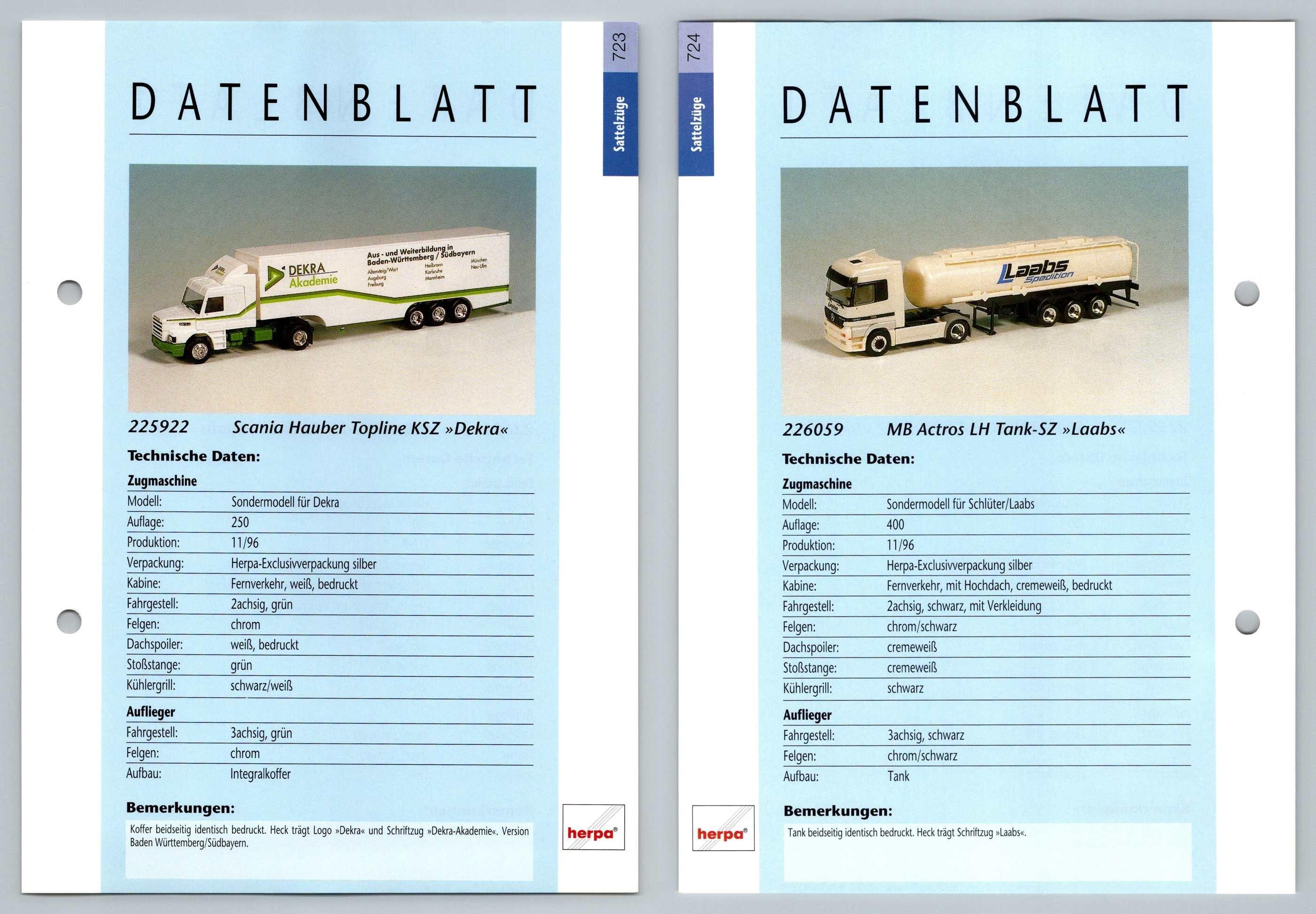 Scania Hauber Mb Actros Lh 723 4 Sattelzuge Datenblatt Herpa Data