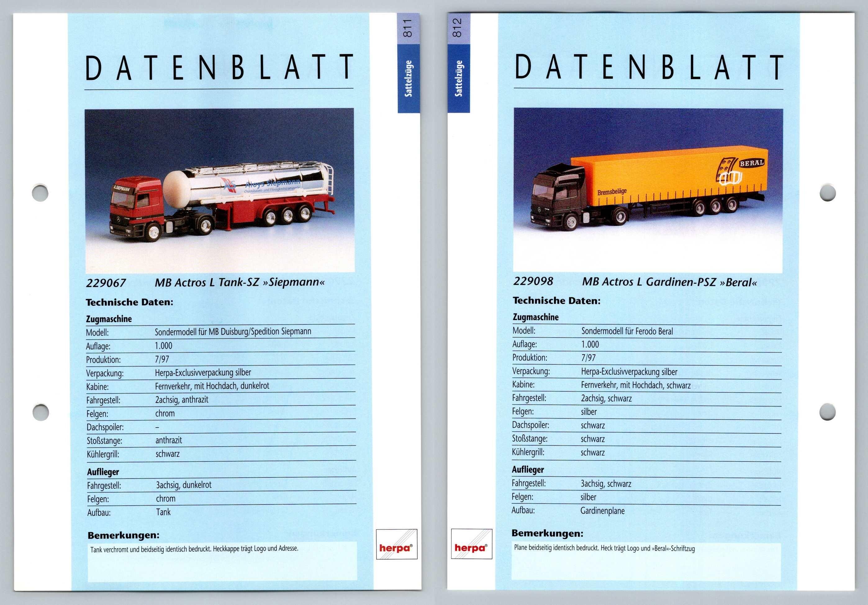 Mb Actros L Tank Gardinen 811 2 Sattelzuge Datenblatt Herpa Data Sheet