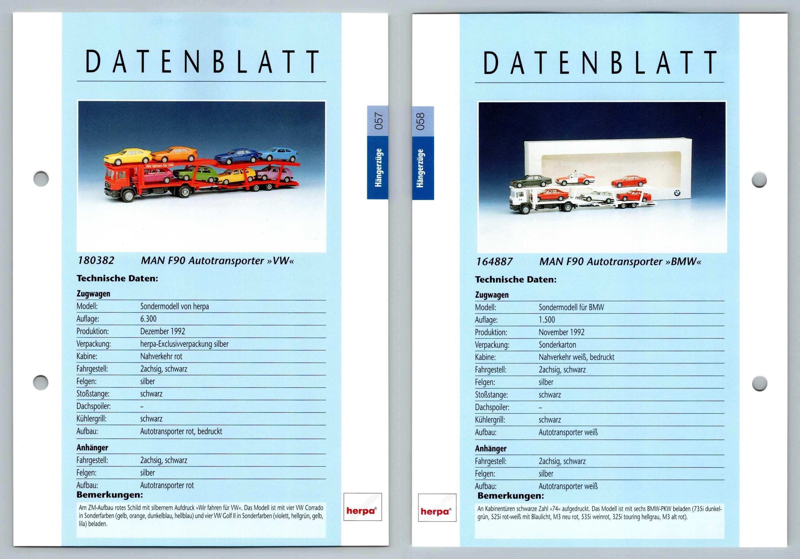 Man F90 Autotransporter Vw Bmw 57 8 Hangerzuge Datenblatt Herpa