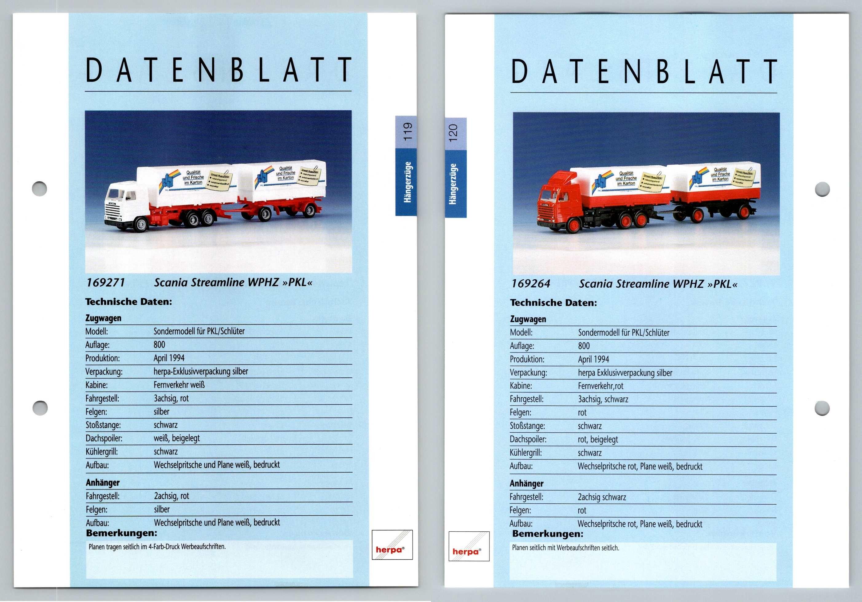 Scania Streamline Wphz Pkl 119 20 Hangerzuge Datenblatt Herpa Data Sheet