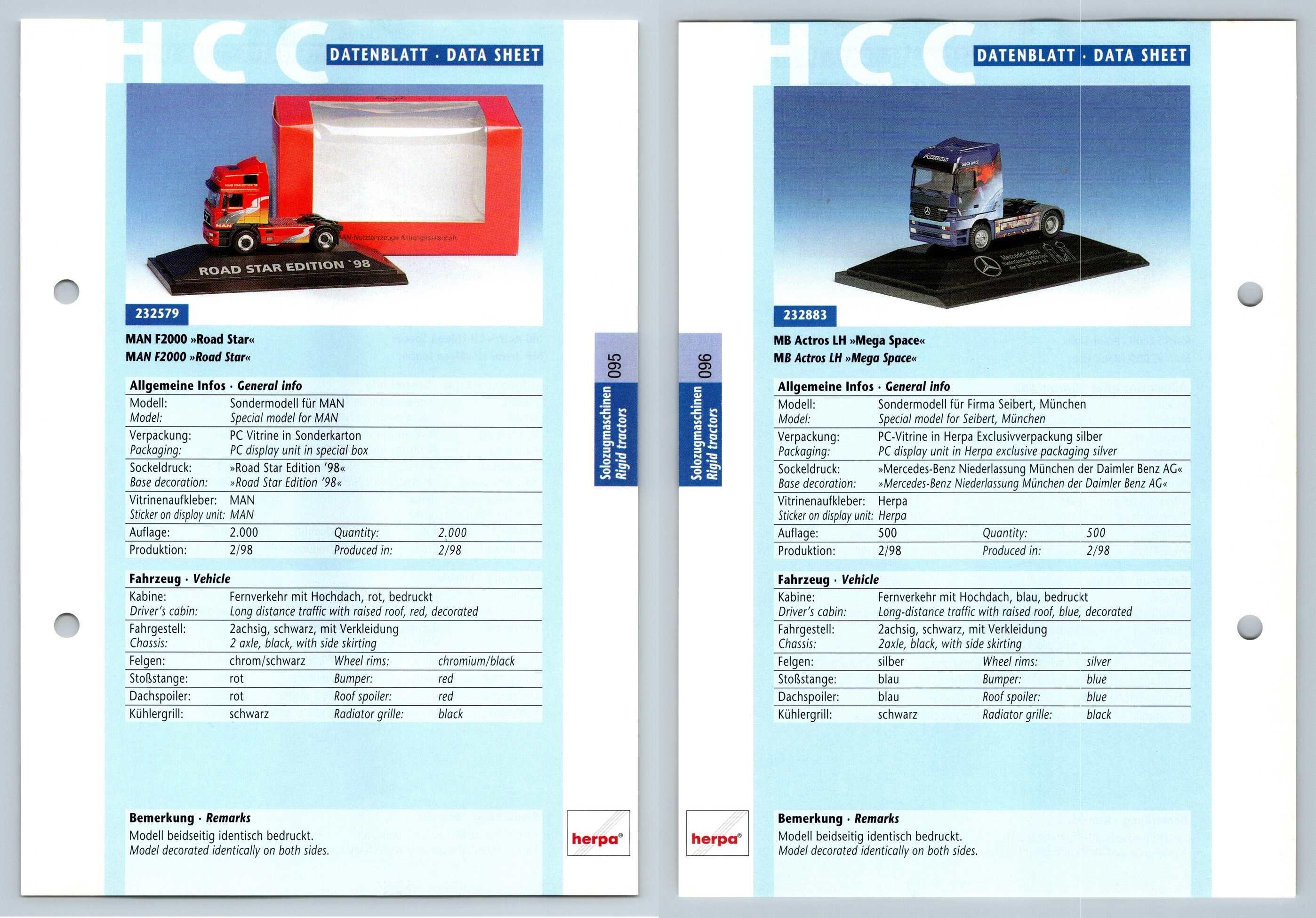 Man F2000 Mb Actros Lh 95 6 Solozugmaschinen Datenblatt Herpa Data