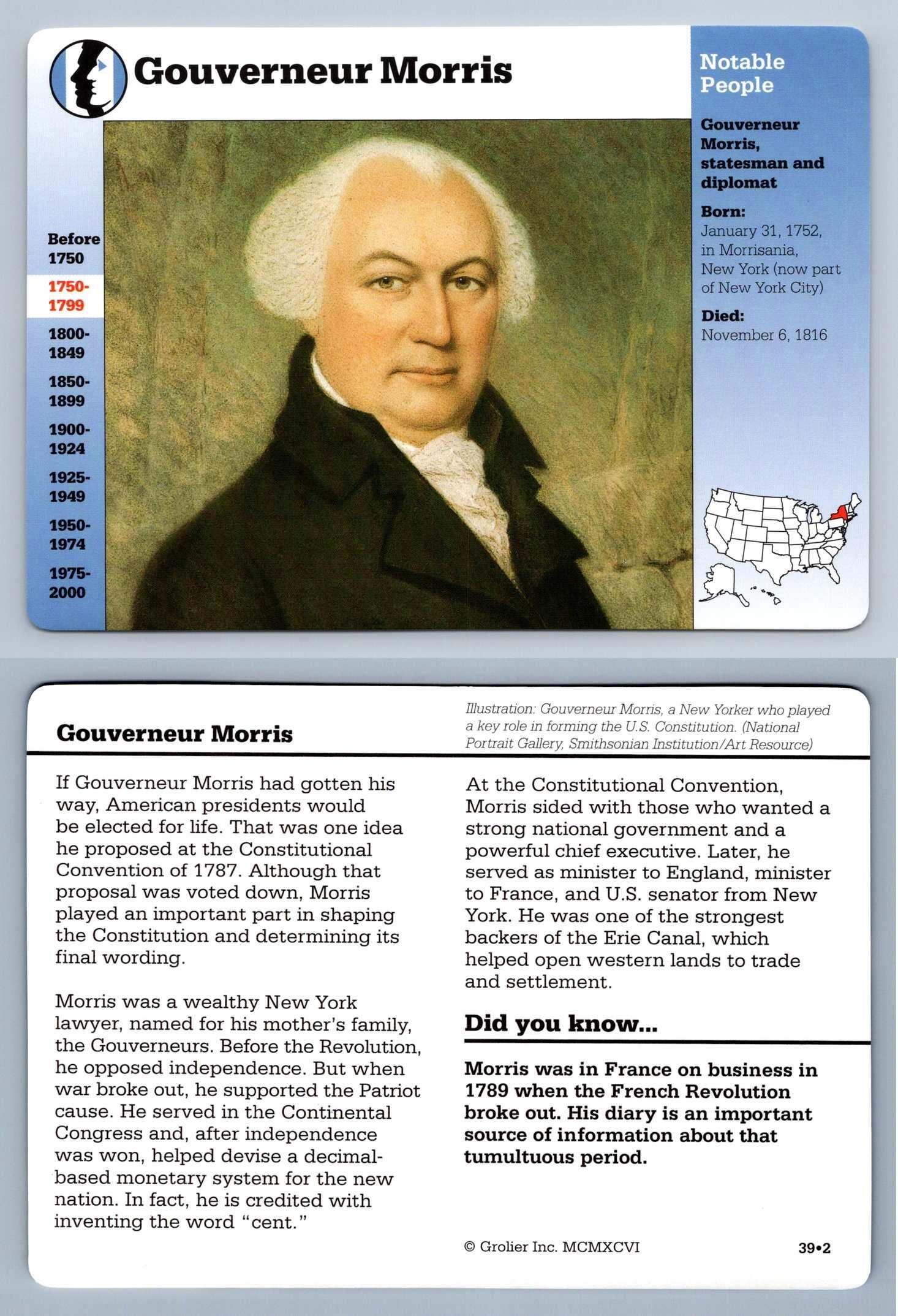Gouverneur Morris 39.2 Notable People Story Of America Grolier Card