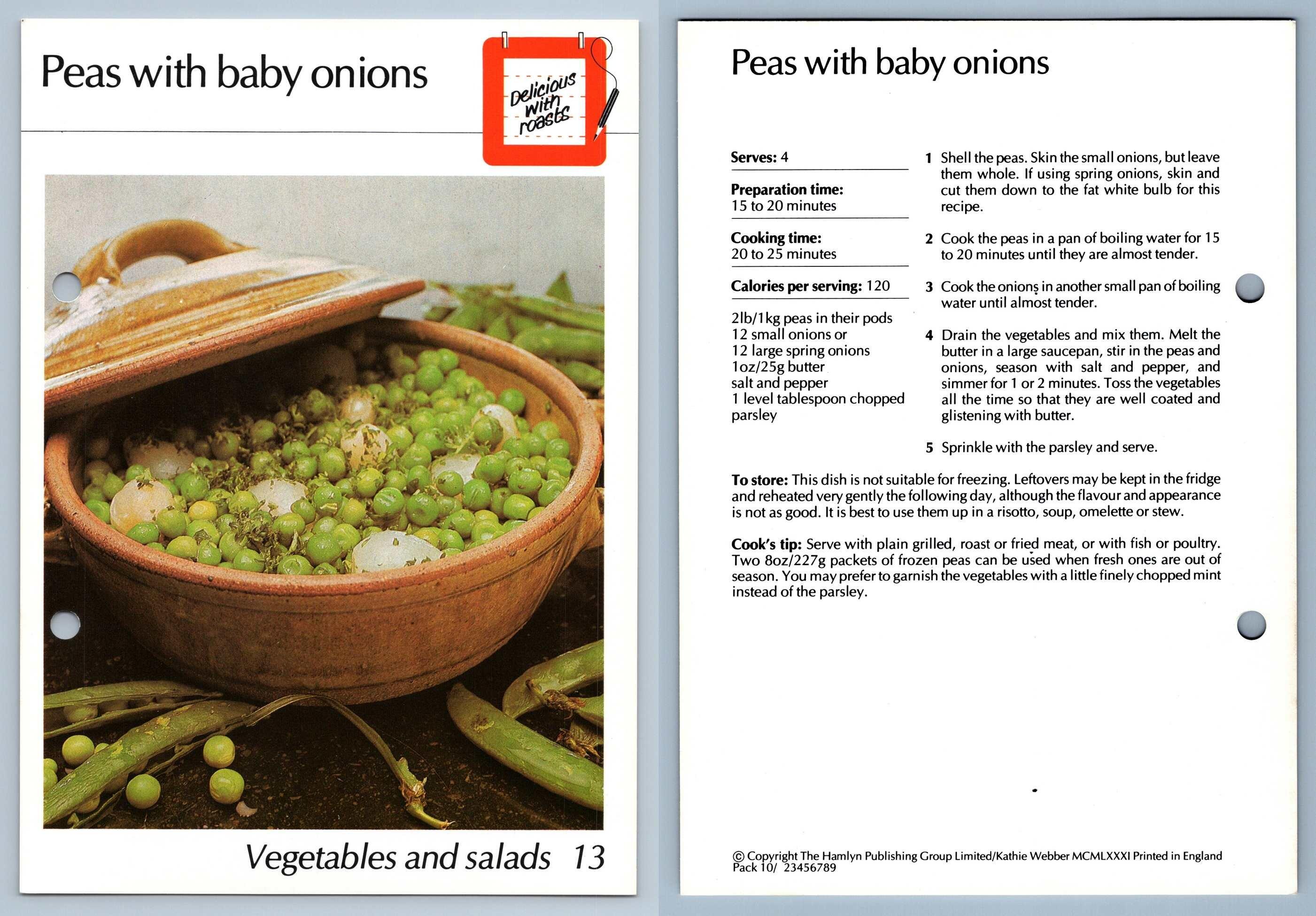 Peas With Baby Onions 13 Veg Hamlyn AllColour Cookery Card