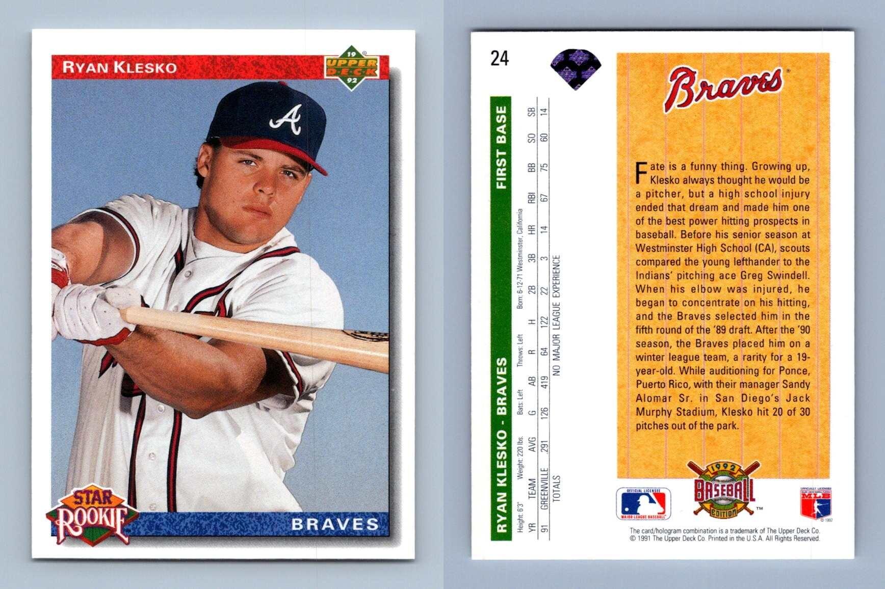 MLB 1992 Upper Deck- 24 Ryan Klesko/Atlanta Braves- Star