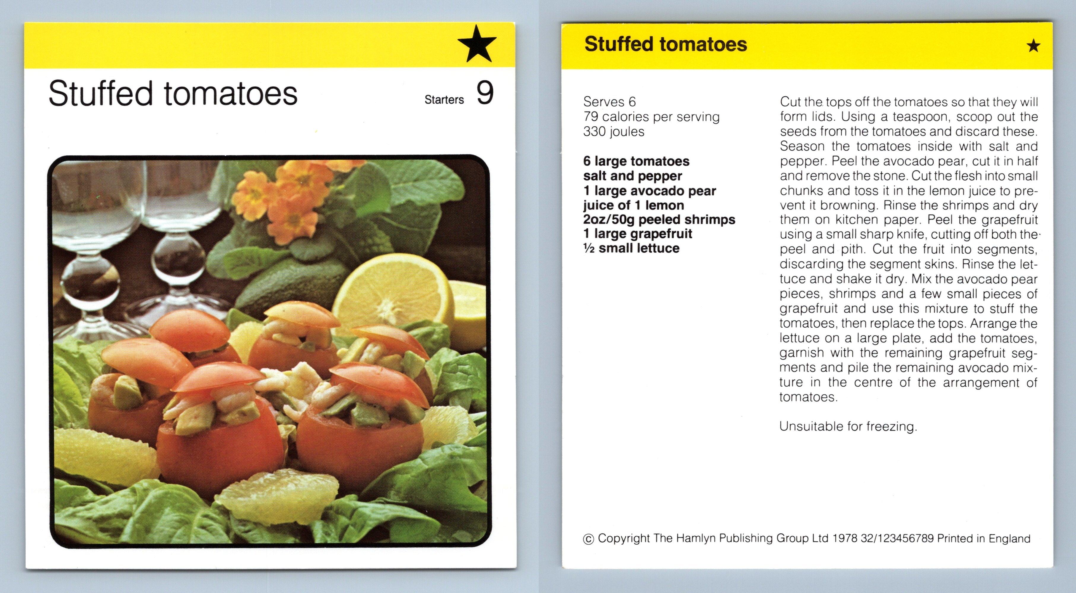 Gefüllte Tomaten #9 Starters Kathie Webbers Küche 1977-8 Rezeptkarte - Bild 1 von 1