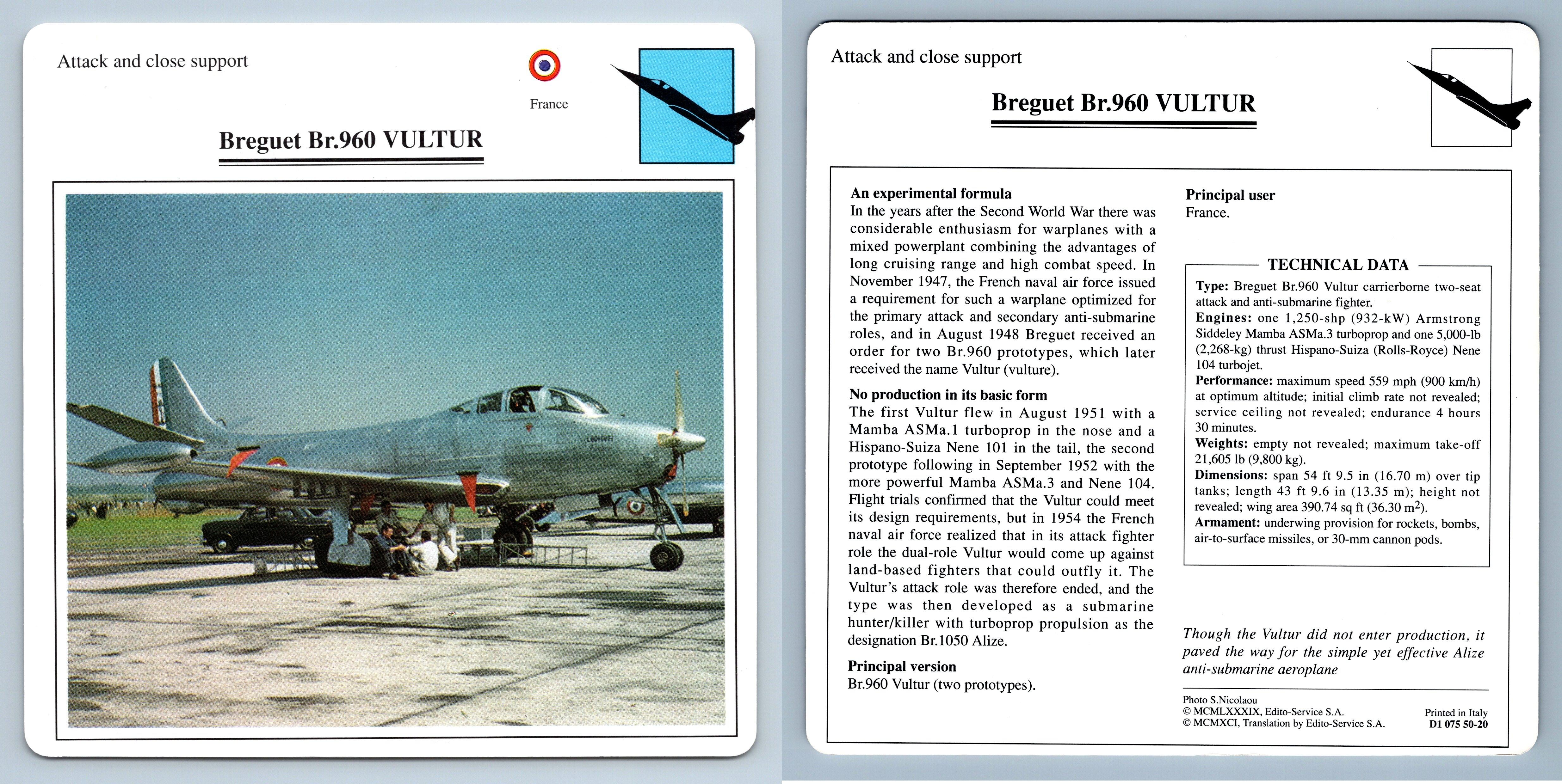 Breguet Br.960 Vultur Attack Warplanes Collectors Club Card