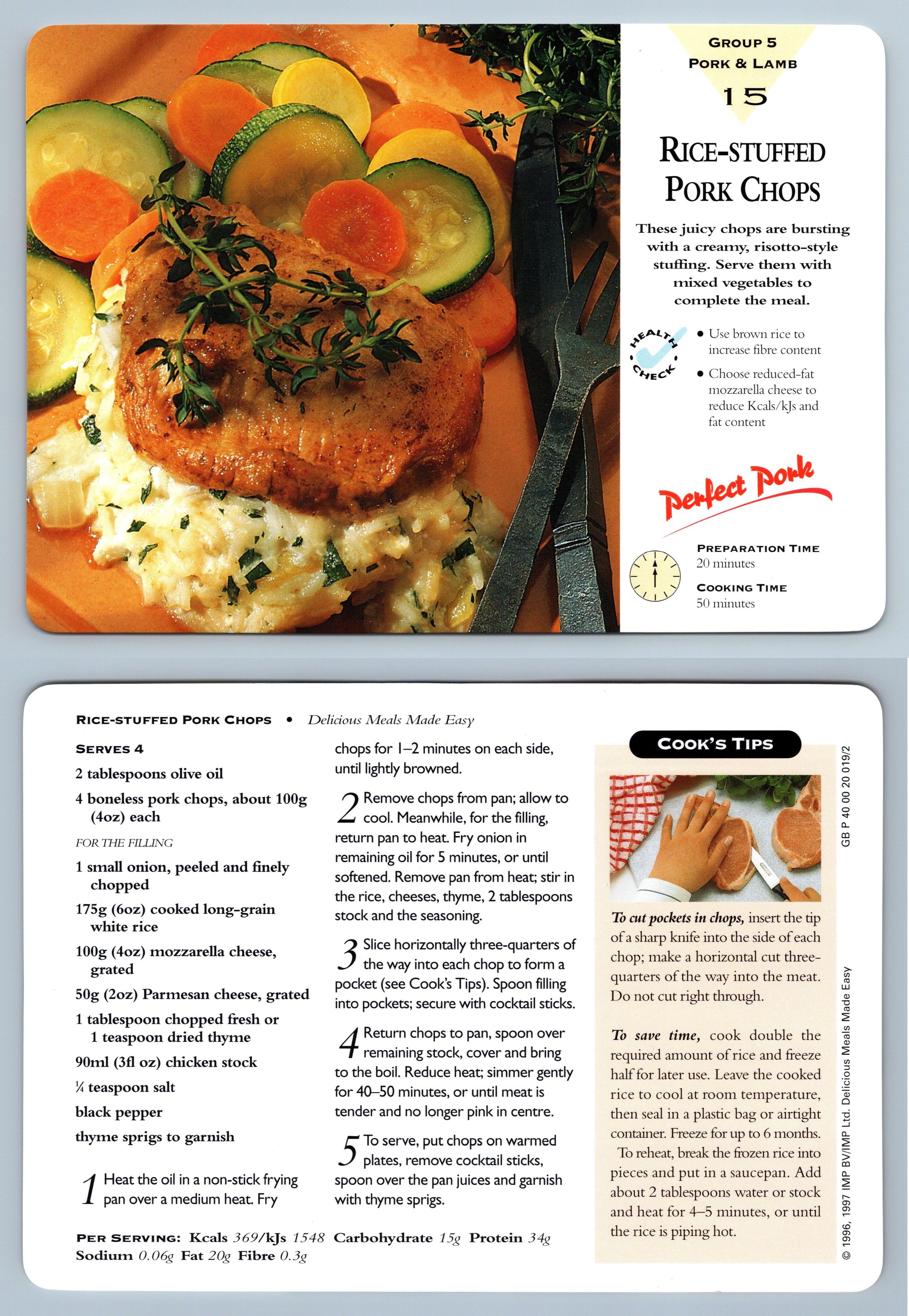 RiceStuffed Pork Chops 15 Pork/Lamb Delicious Meals Made Easy 1996