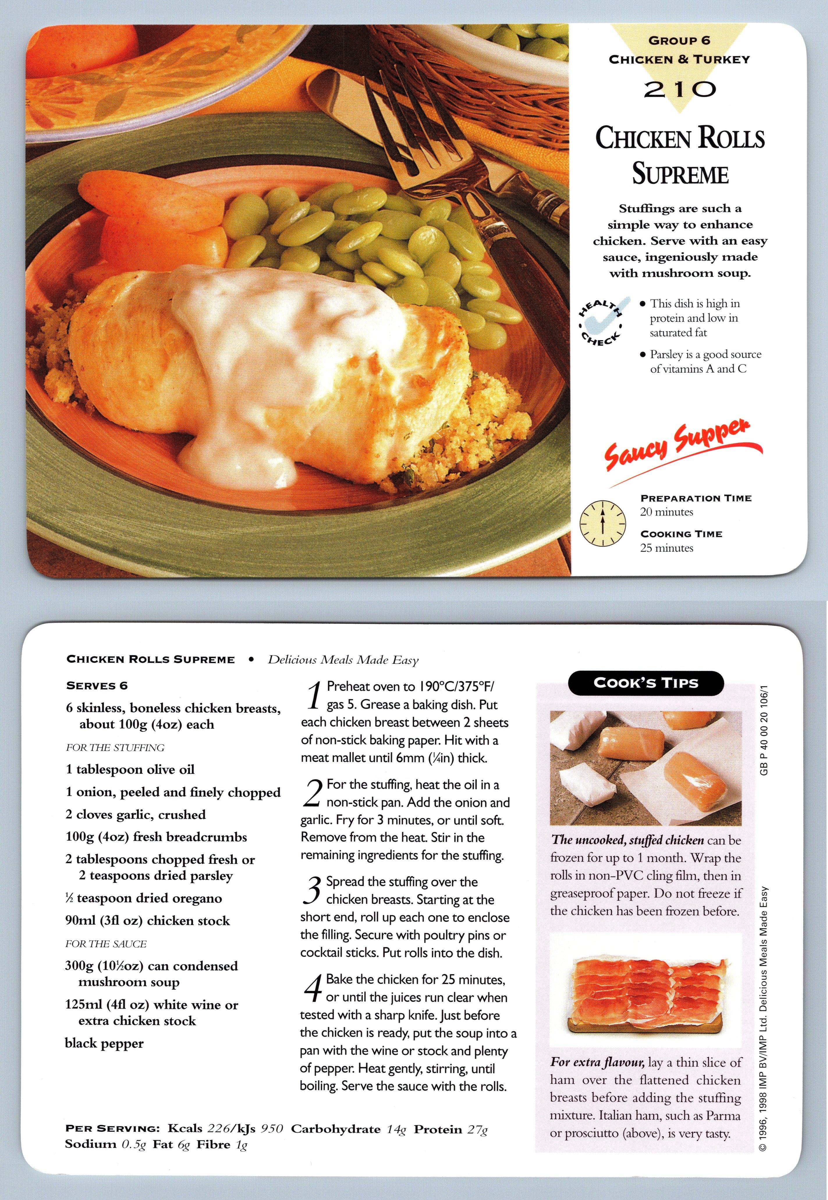 Chicken Rolls Supreme #210 Chicken Delicious Meals Made Easy 1996 ...