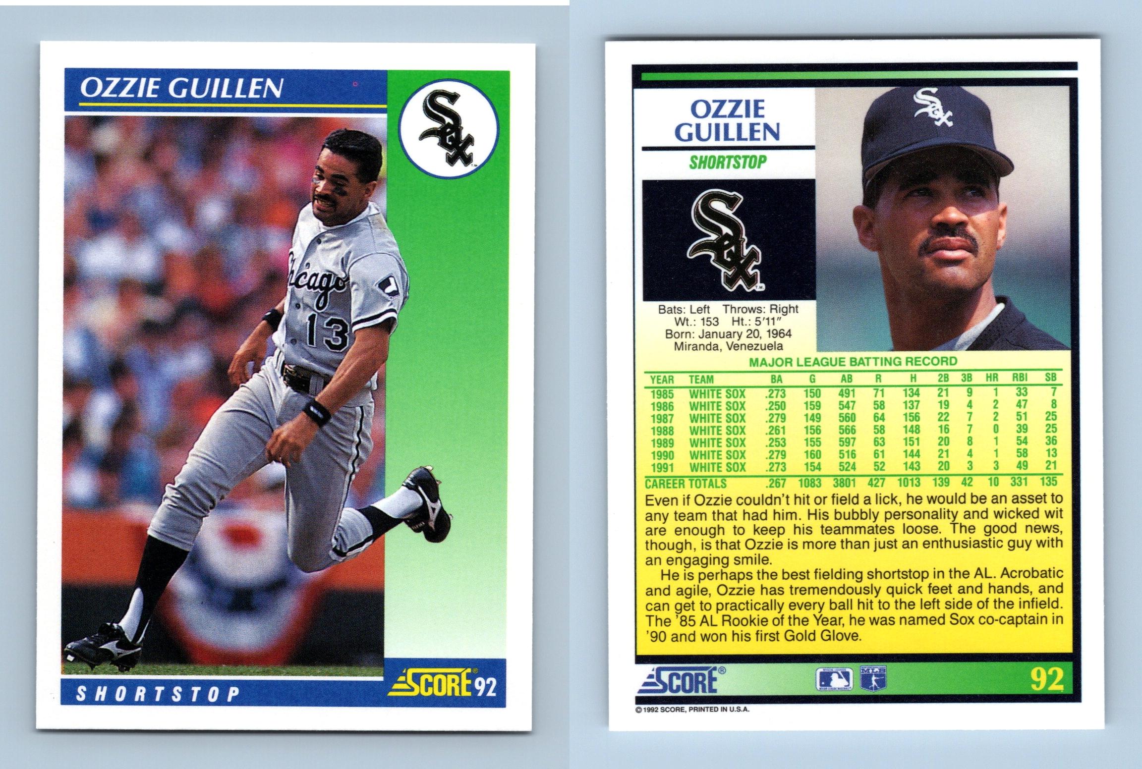 Ozzie Guillen - White Sox - #92 Score 1992 Baseball Trading Card