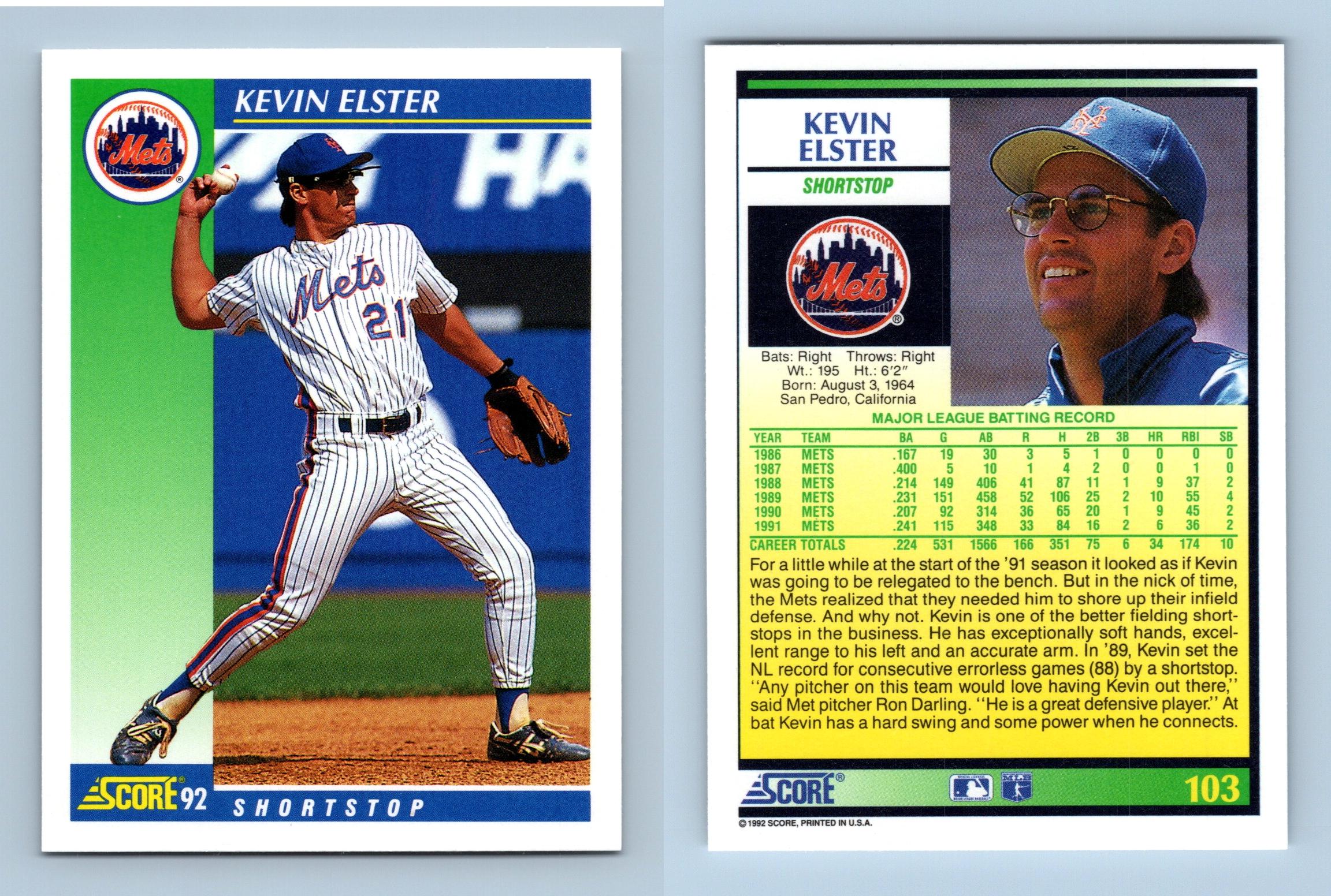 Kevin Elster - Mets - #103 Score 1992 Baseball Trading Card