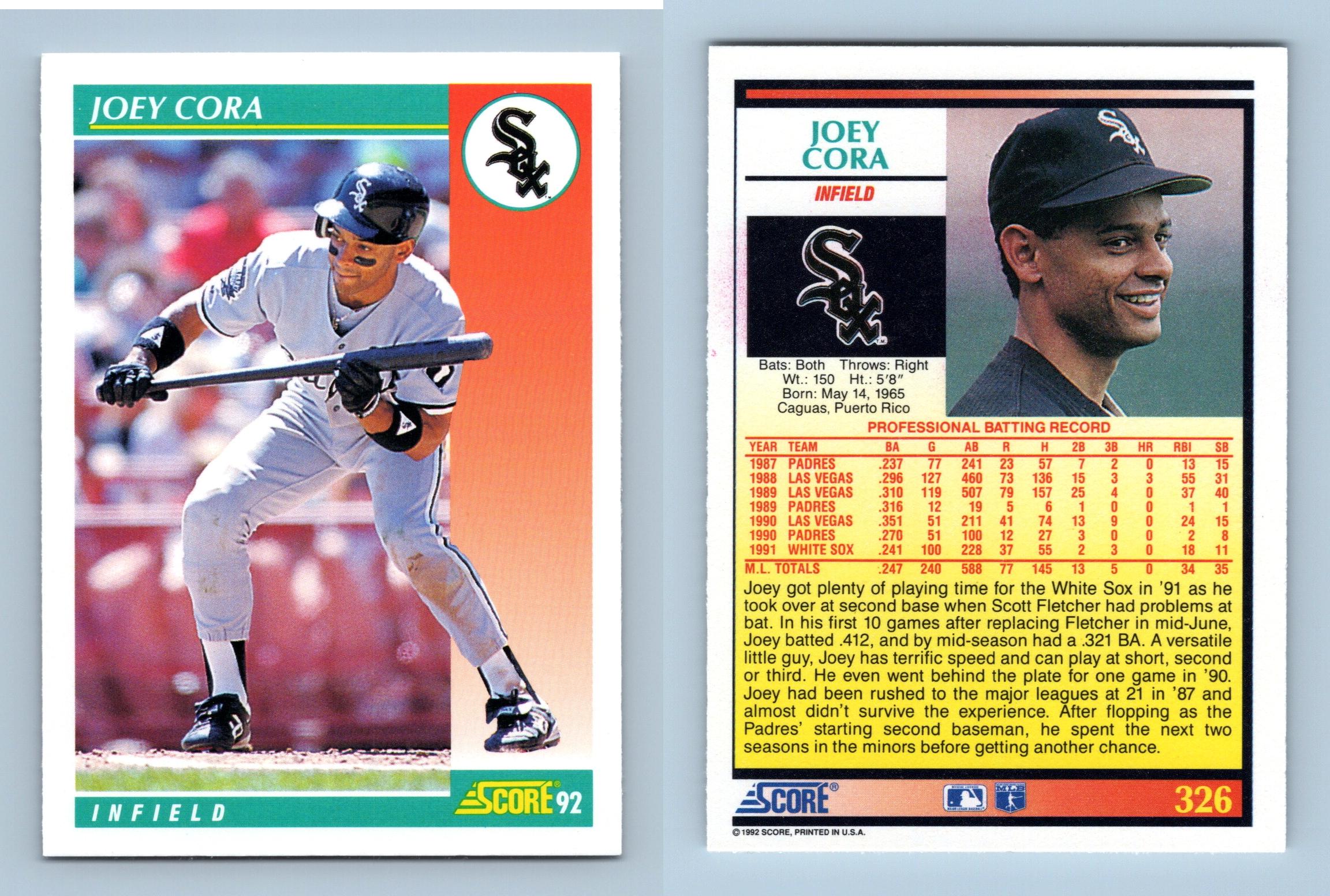 Joey Cora - White Sox - #326 Score 1992 Baseball Trading Card