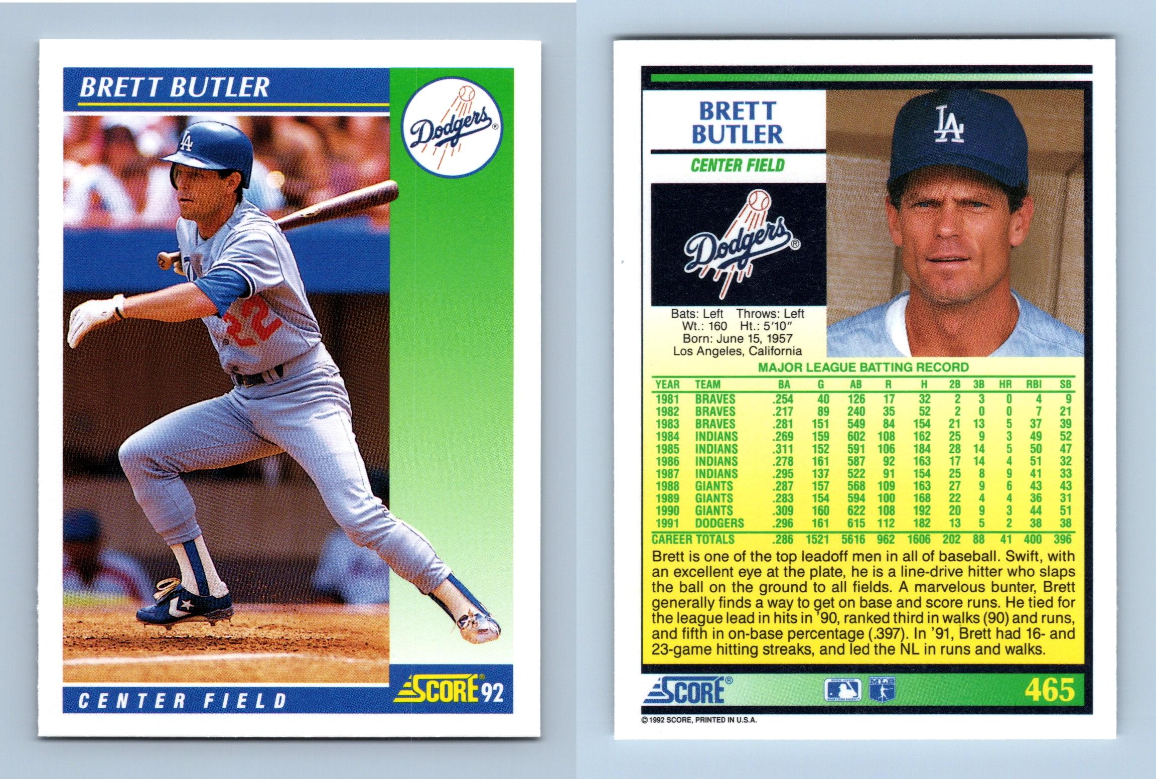 Brett Butler - Dodgers - #465 Score 1992 Baseball Trading Card