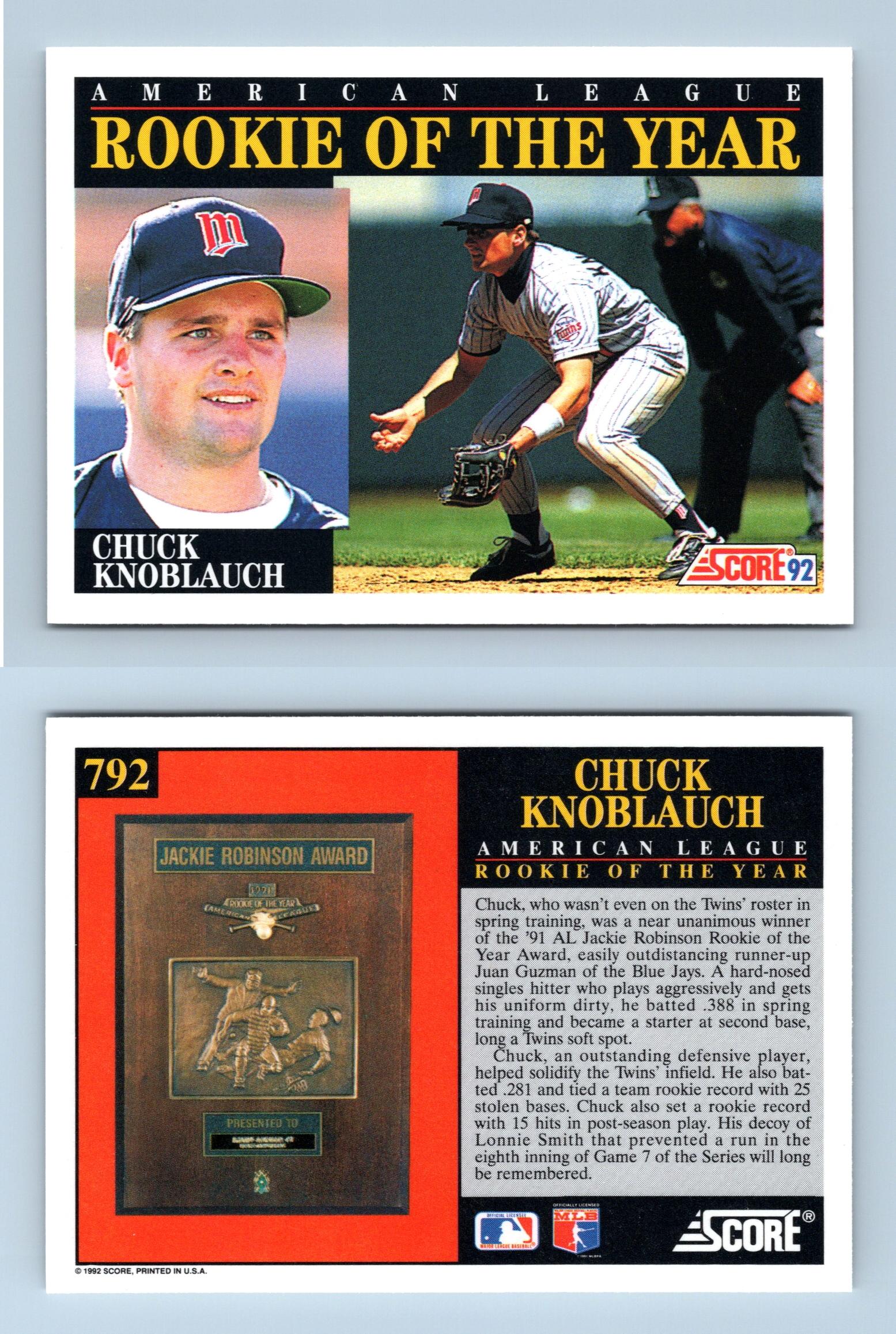 Chuck Knoblauch - #792 Score 1992 Baseball Trading Card