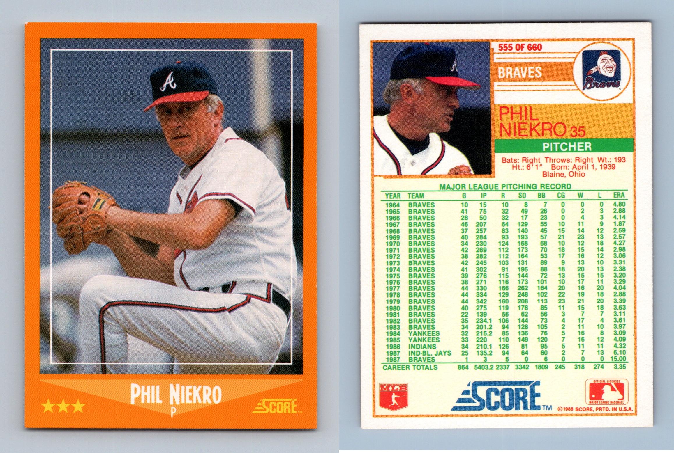 Phil Niekro - Braves #555 Score 1988 Baseball Trading Card