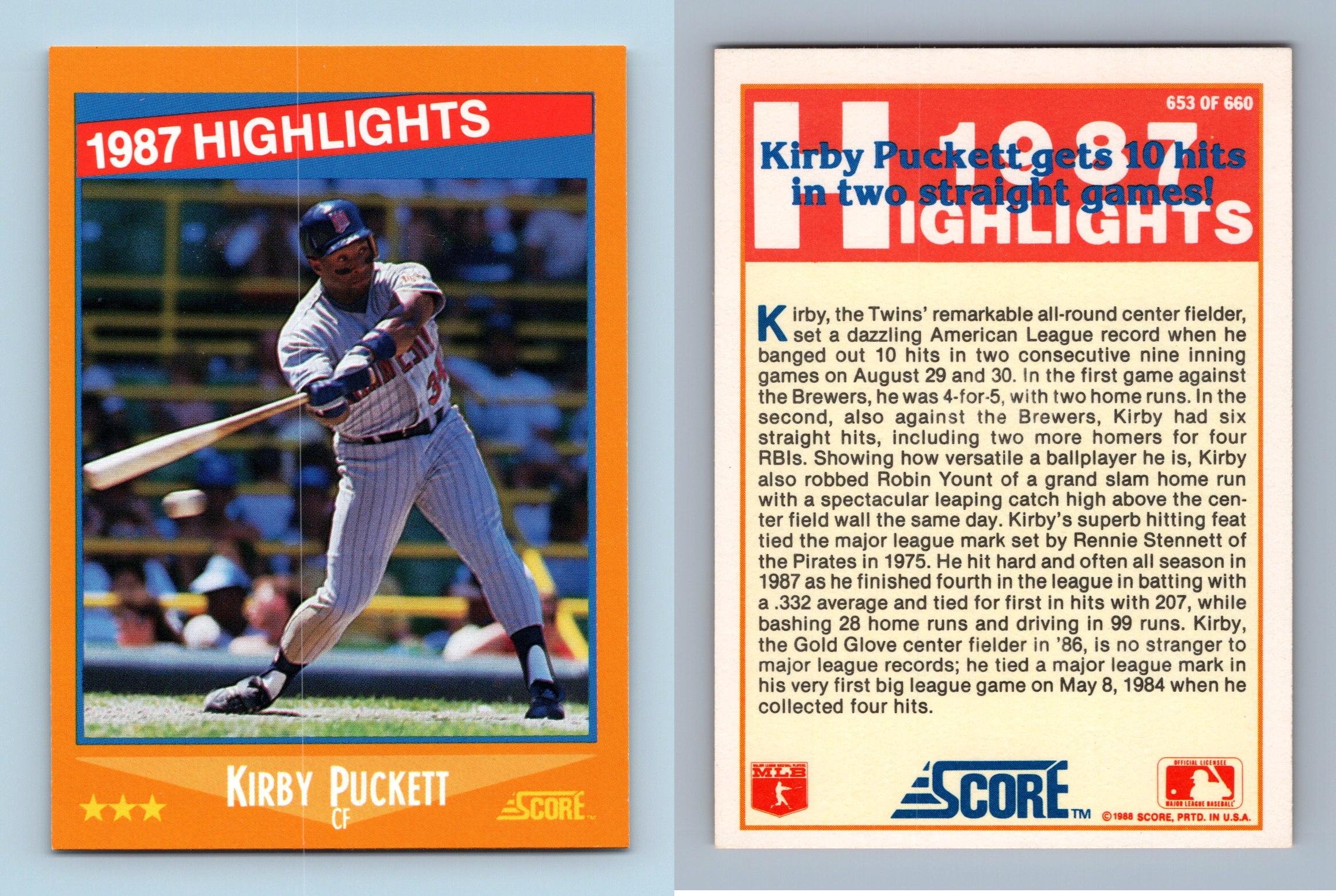 Kirby Puckett 653 Score 1988 Baseball Highlights Trading Card
