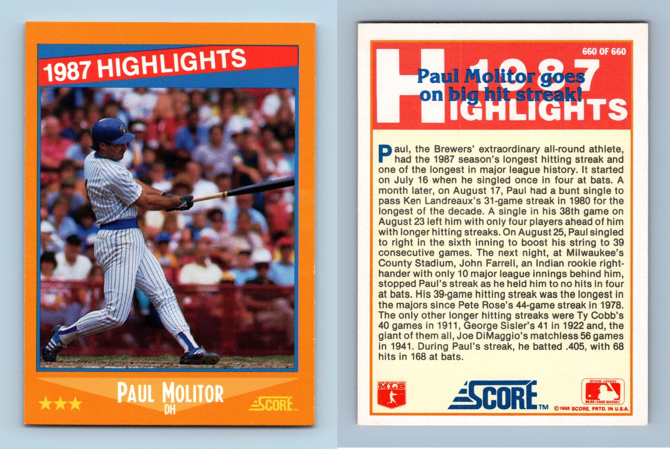 Paul Molitor #660 Score 1988 Baseball Highlights Trading Card
