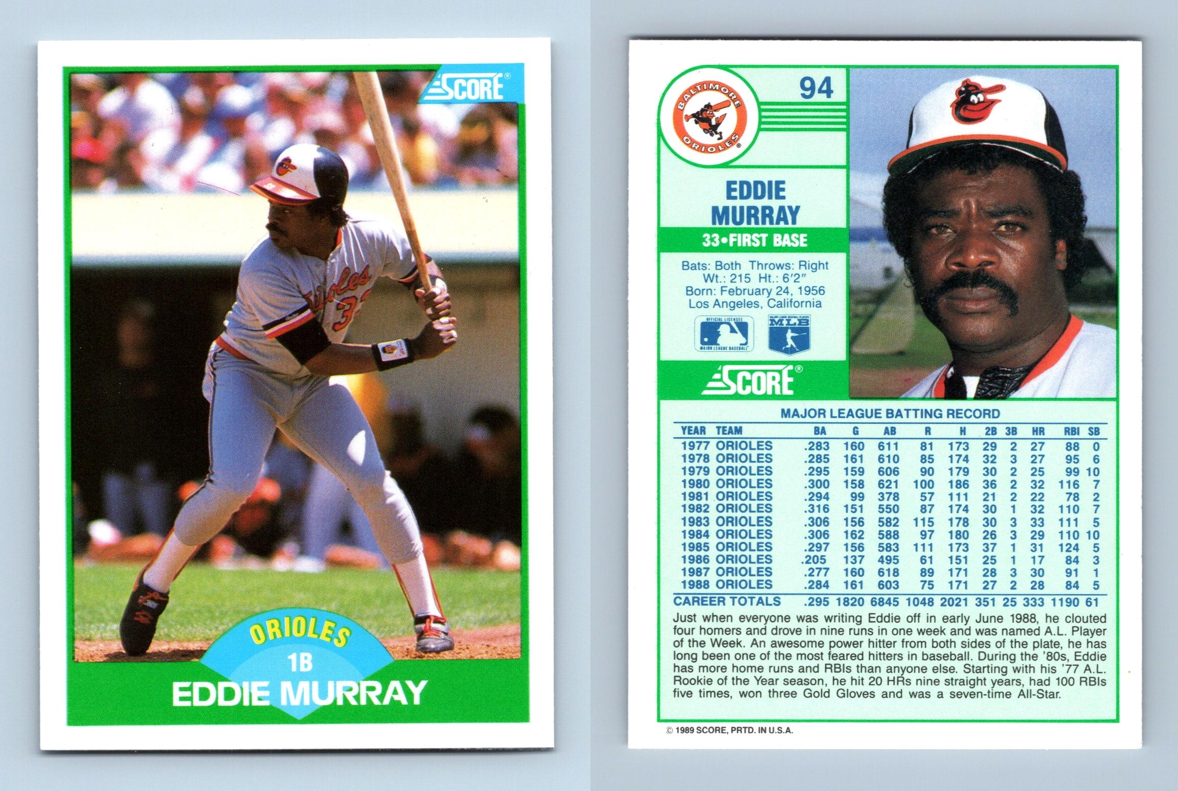 Eddie Murray - Orioles #94 Score 1989 Baseball Trading Card