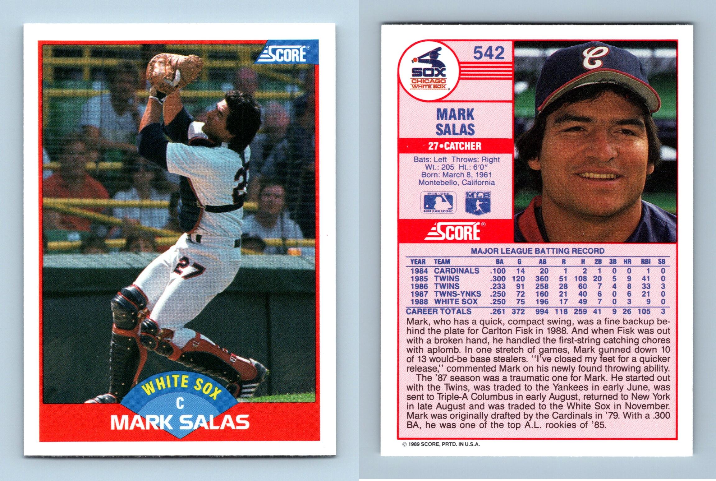 Mark Salas - White Sox #542 Score 1989 Baseball Trading Card