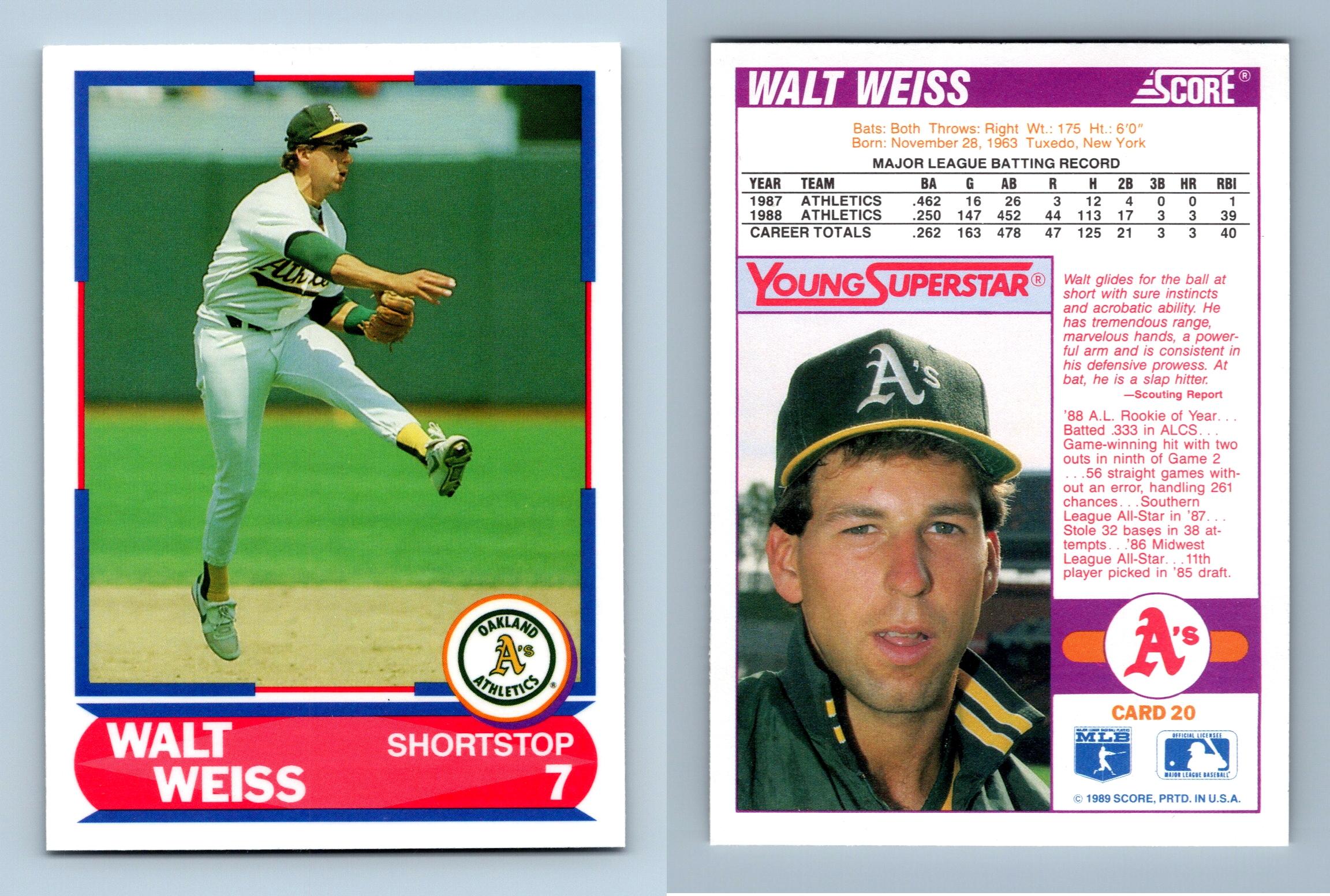 Walt Weiss - Athletics #20 Score 1989 Young Superstars I Baseball Card