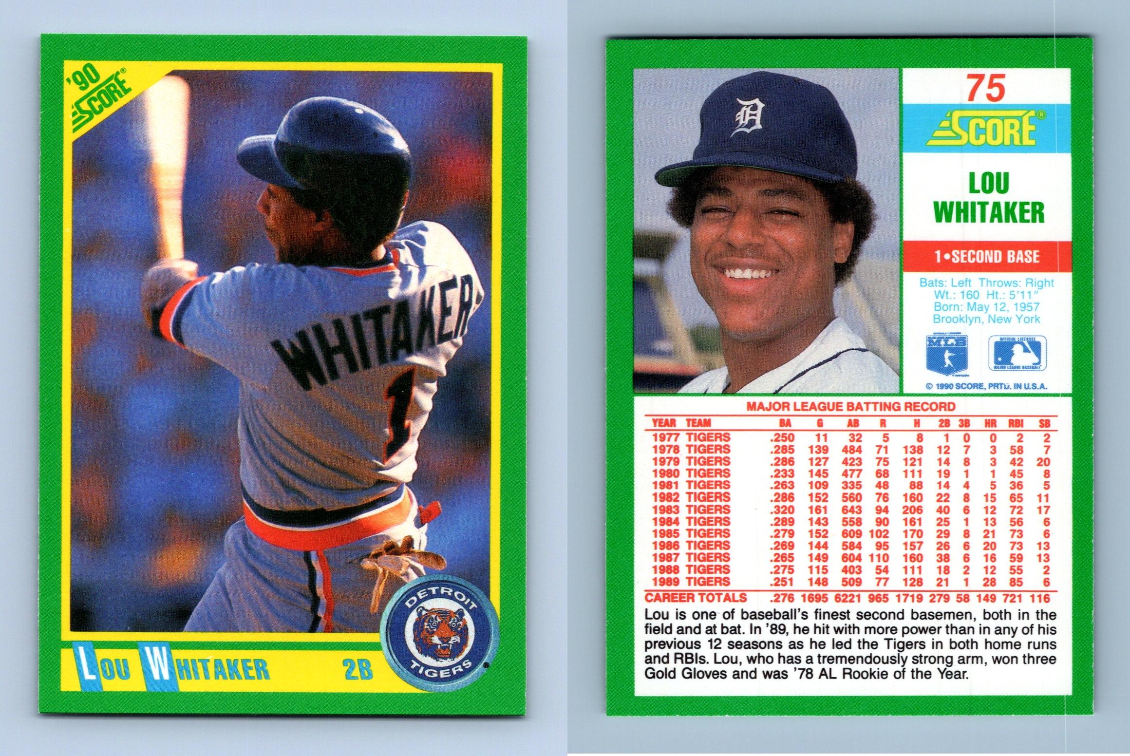 Lou Whitaker - Tigers #75 Score 1990 Baseball Trading Card
