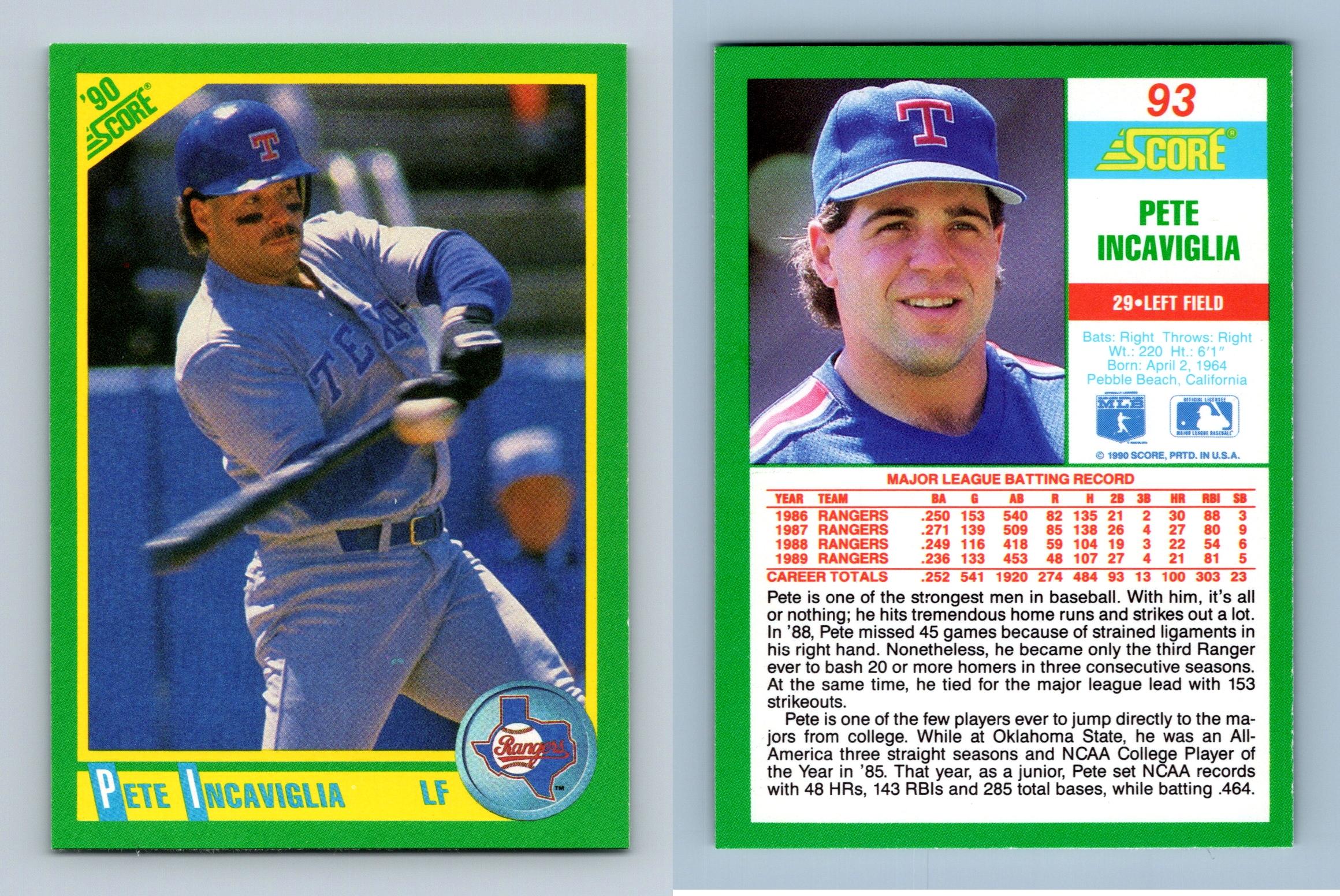 Pete Incaviglia - Cubs #93 Score 1990 Baseball Trading Card