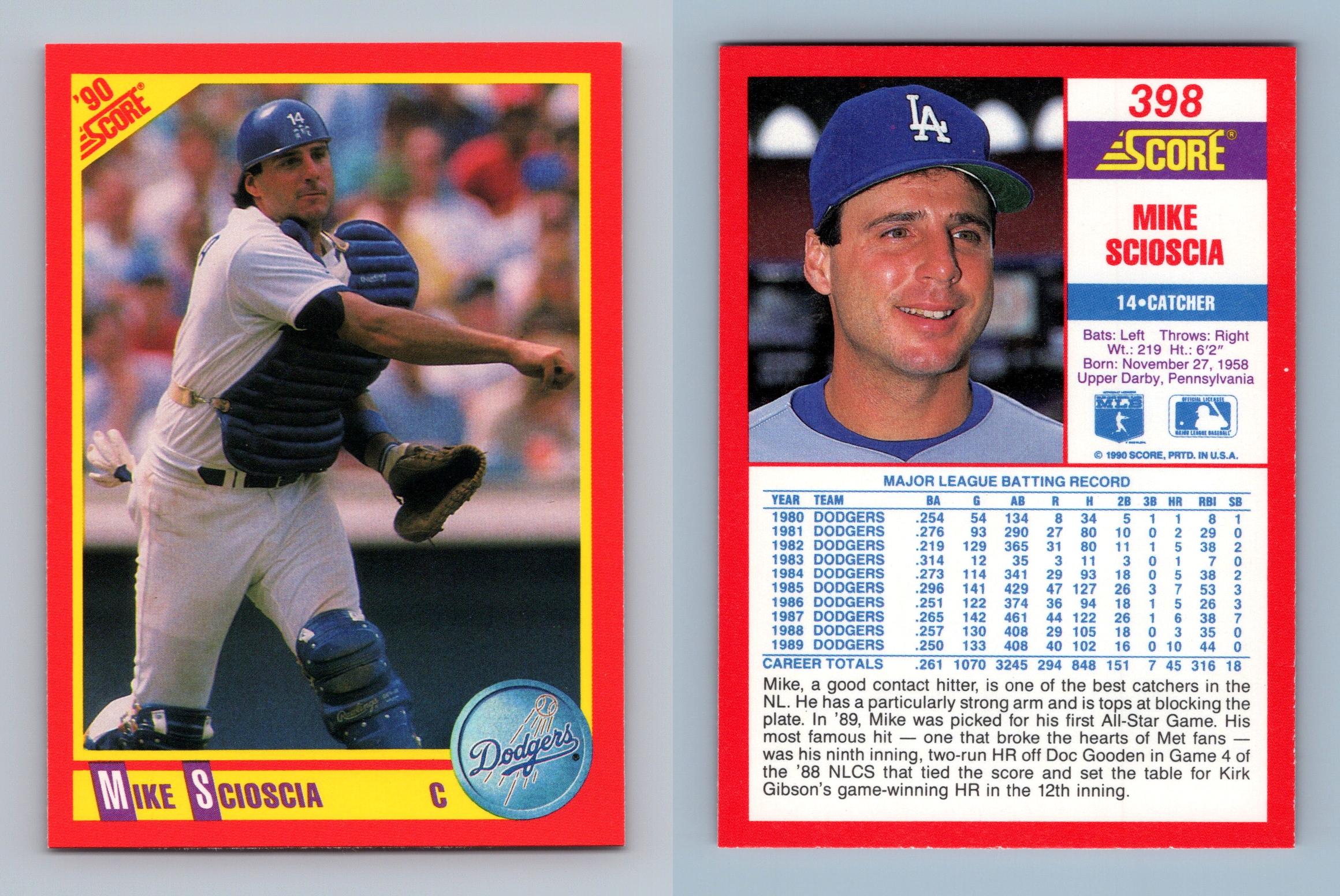 Mike Scioscia - Dodgers #398 Score 1990 Baseball Trading Card