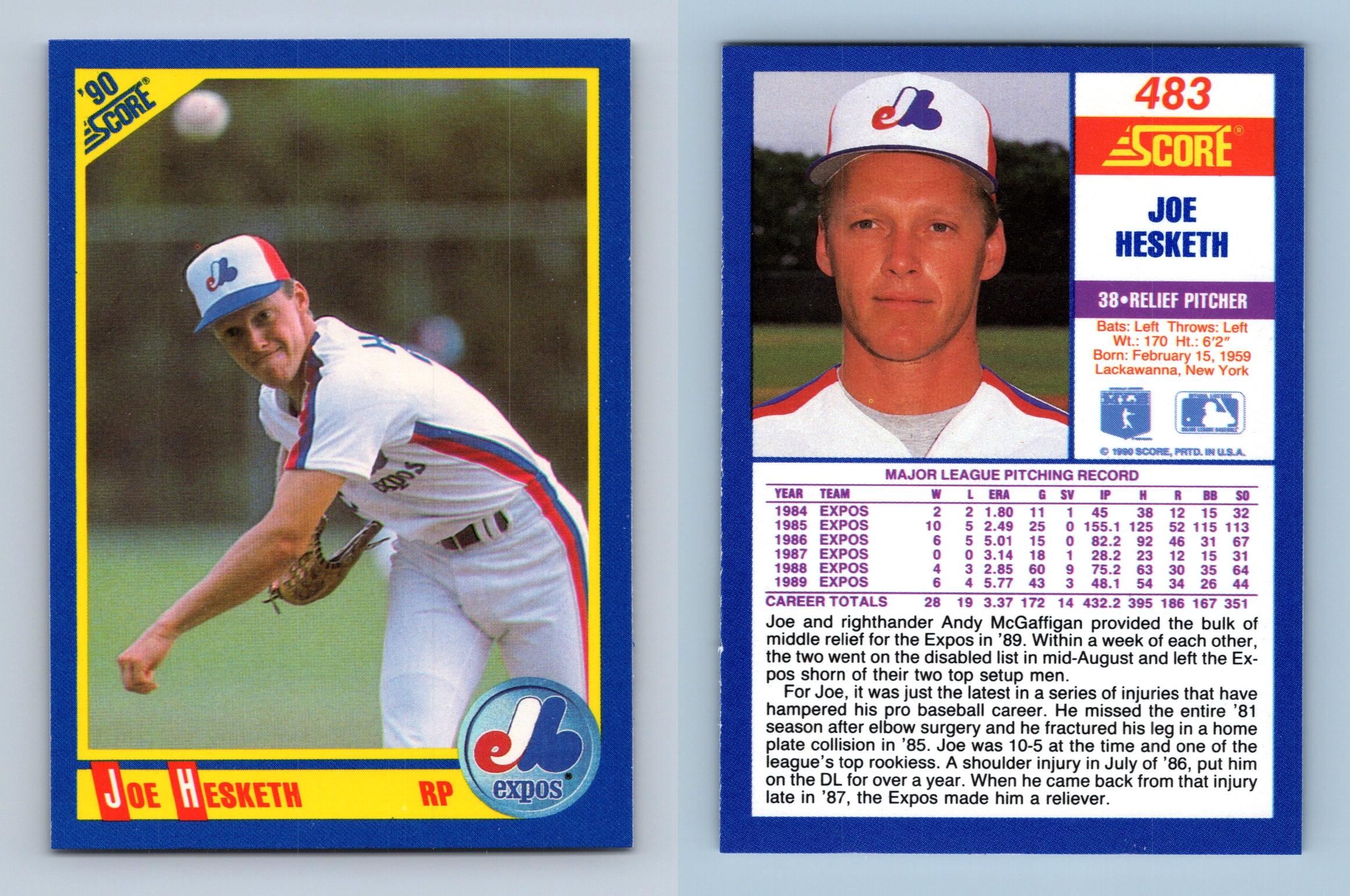 Joe Hesketh - Expos #483 Score 1990 Baseball Trading Card