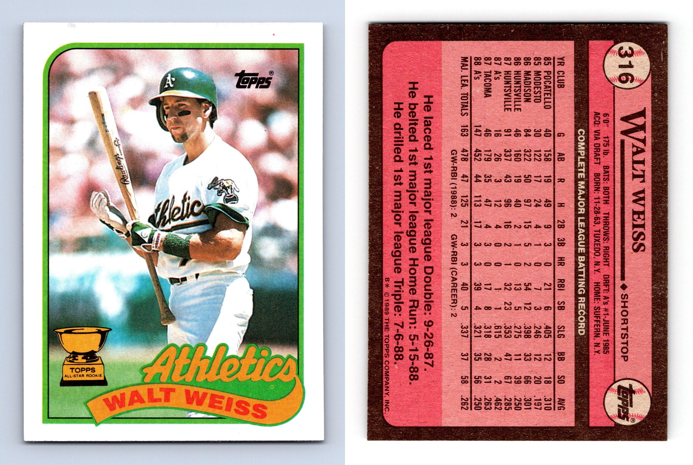 Walt Weiss -Athletics #316 Topps 1989 Baseball Trading Card